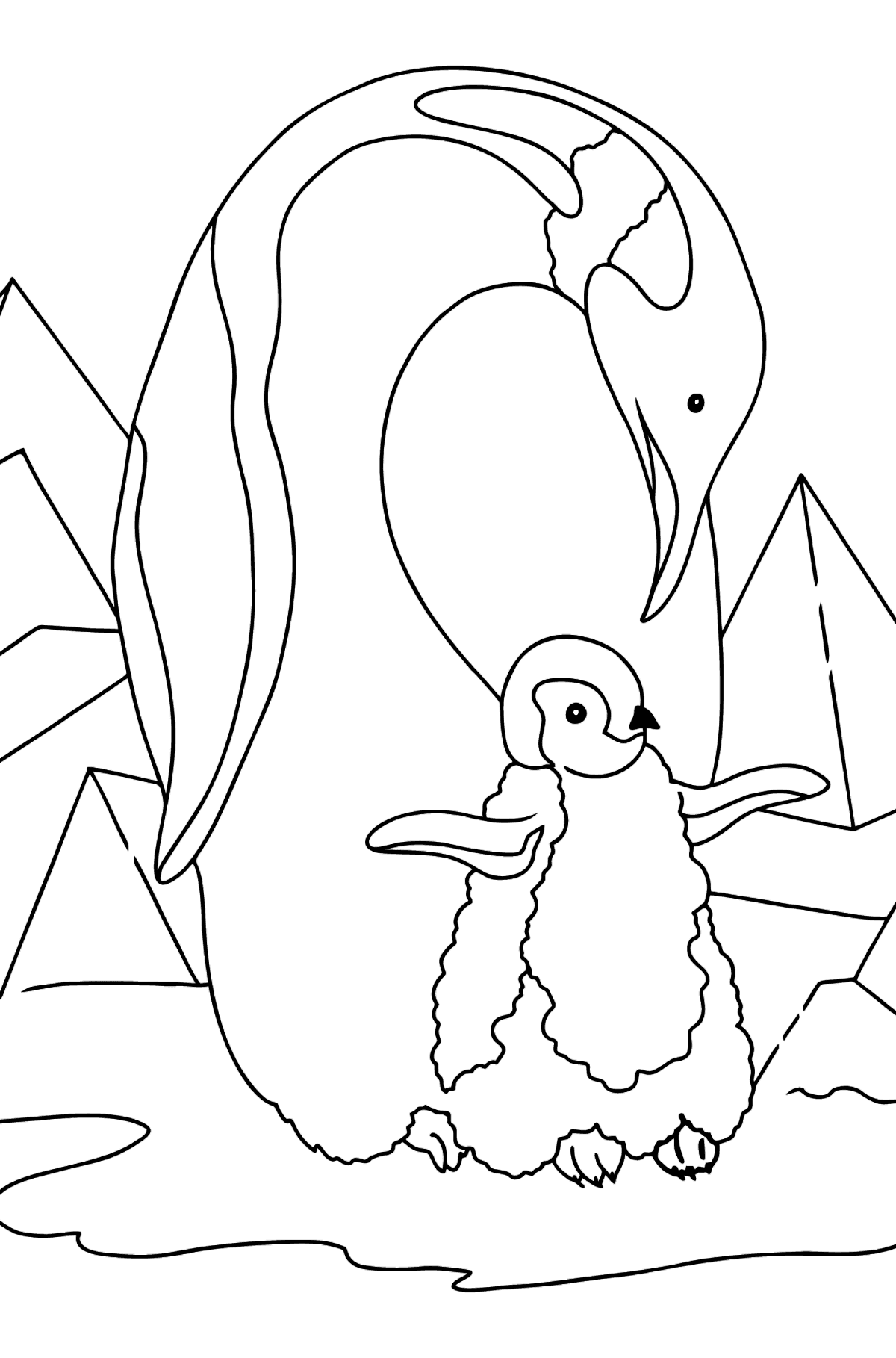 Coloriage - Un pingouin avec un bébé - Coloriages pour les Enfants