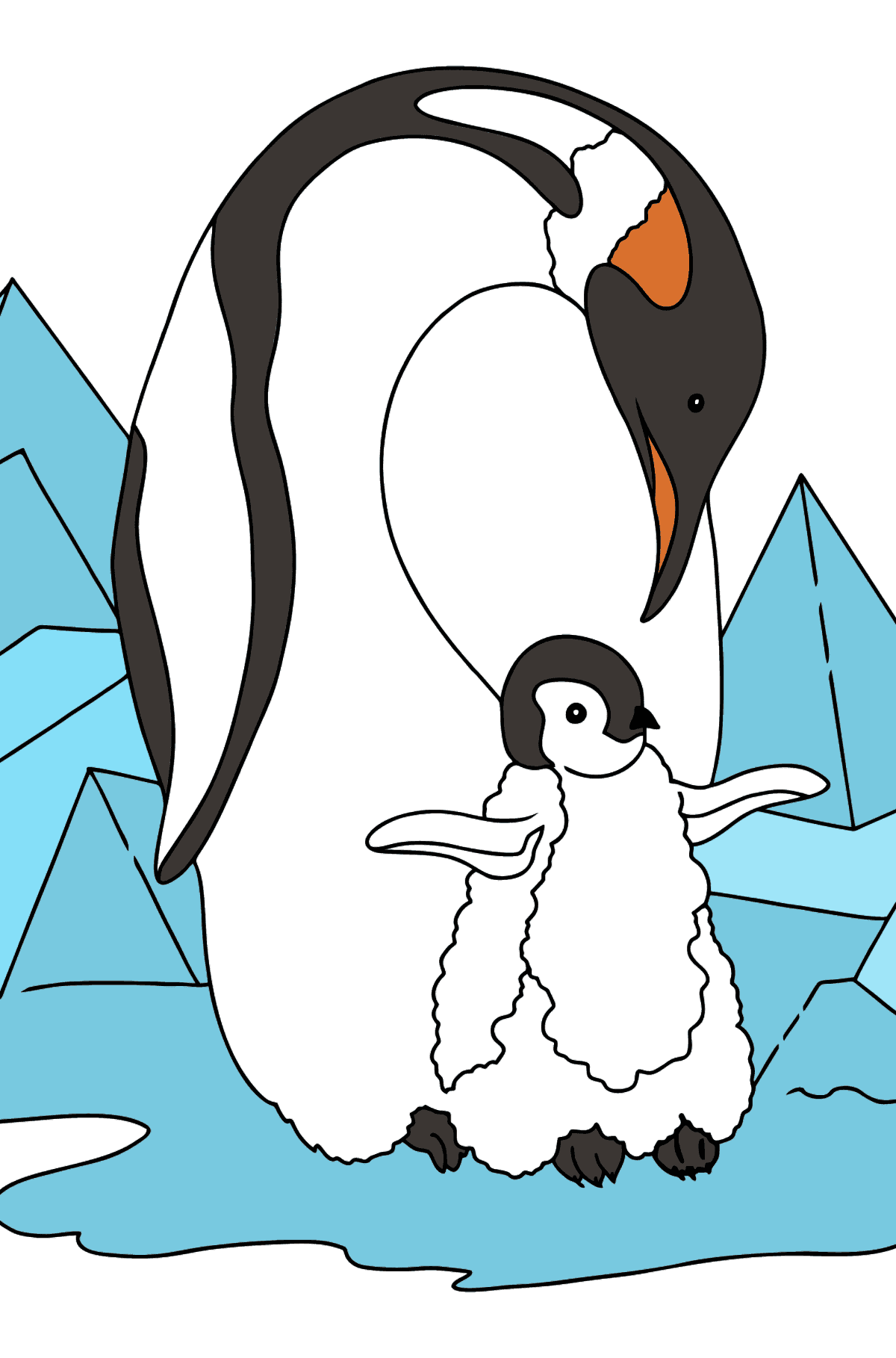 Coloring Page - A Penguin with a Baby - Coloring Pages for Kids