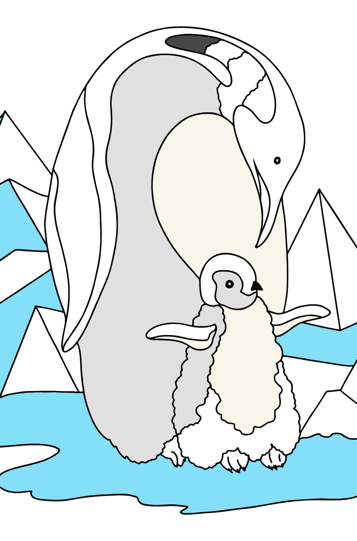 Coloring Page - A Penguin with a Penguin Chick - Coloring Pages for Kids