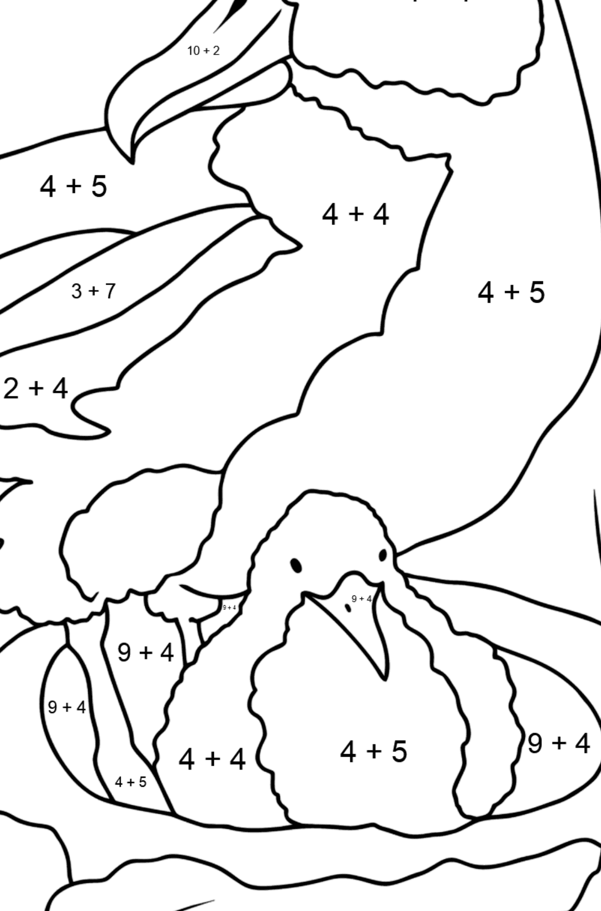 Tegning til farvning albatros for børn - Matematisk farvelægning side -- Tilføjelse for børn