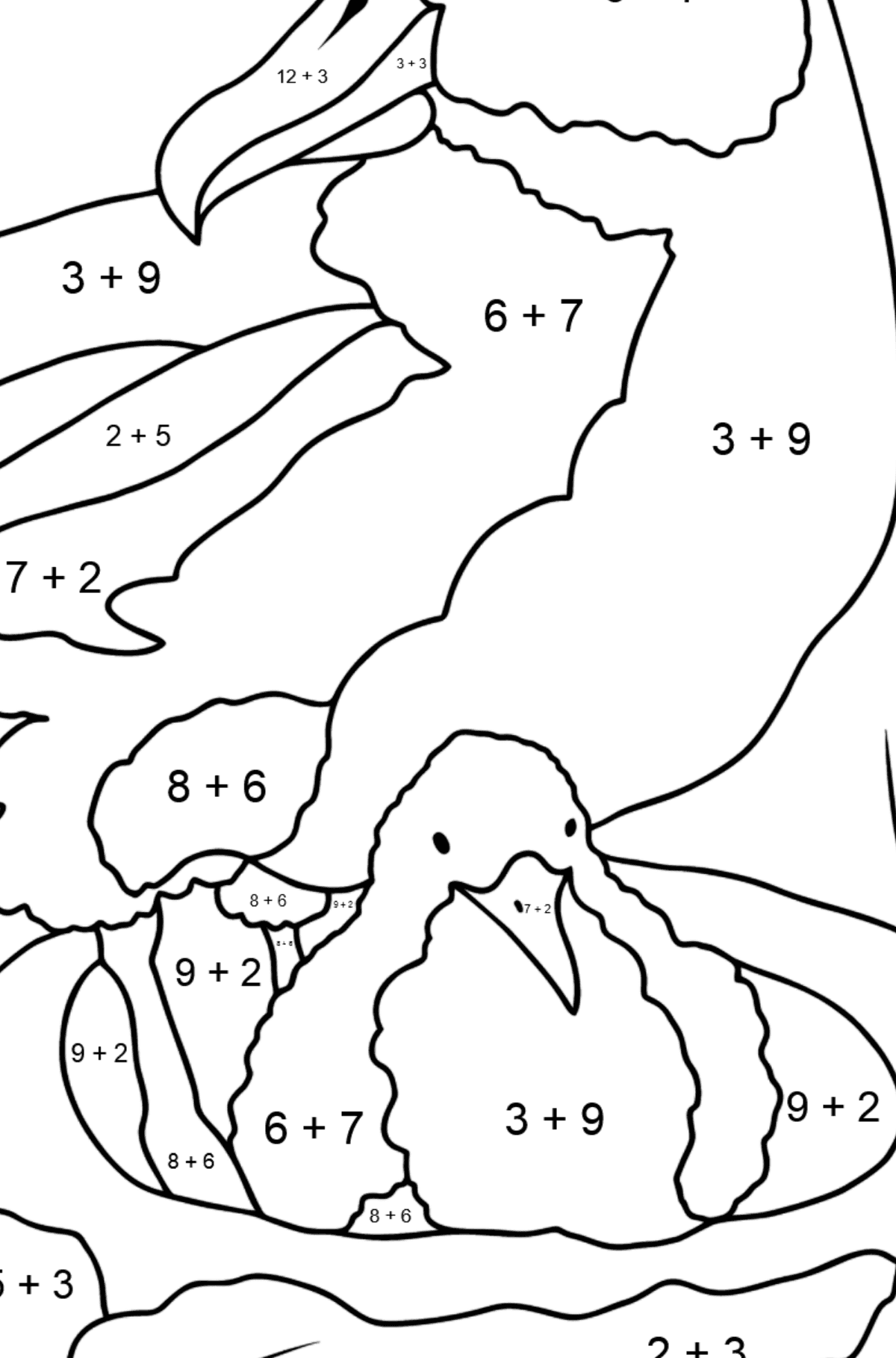 Tegning til farvning albatros (vanskeligt) - Matematisk farvelægning side -- Tilføjelse for børn