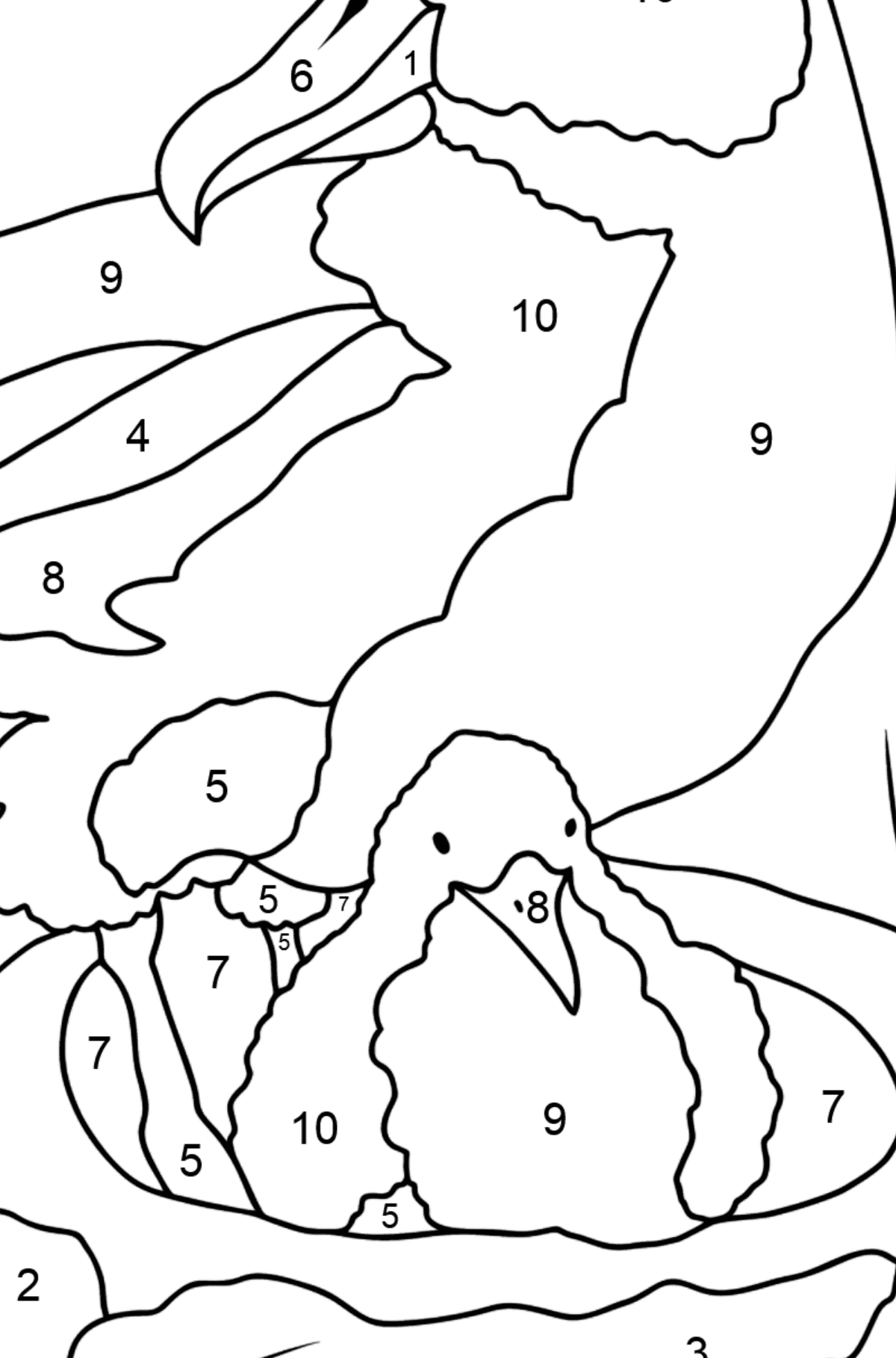 Tegning til farvning albatros (vanskeligt) - Farvelægning side af tallene for børn