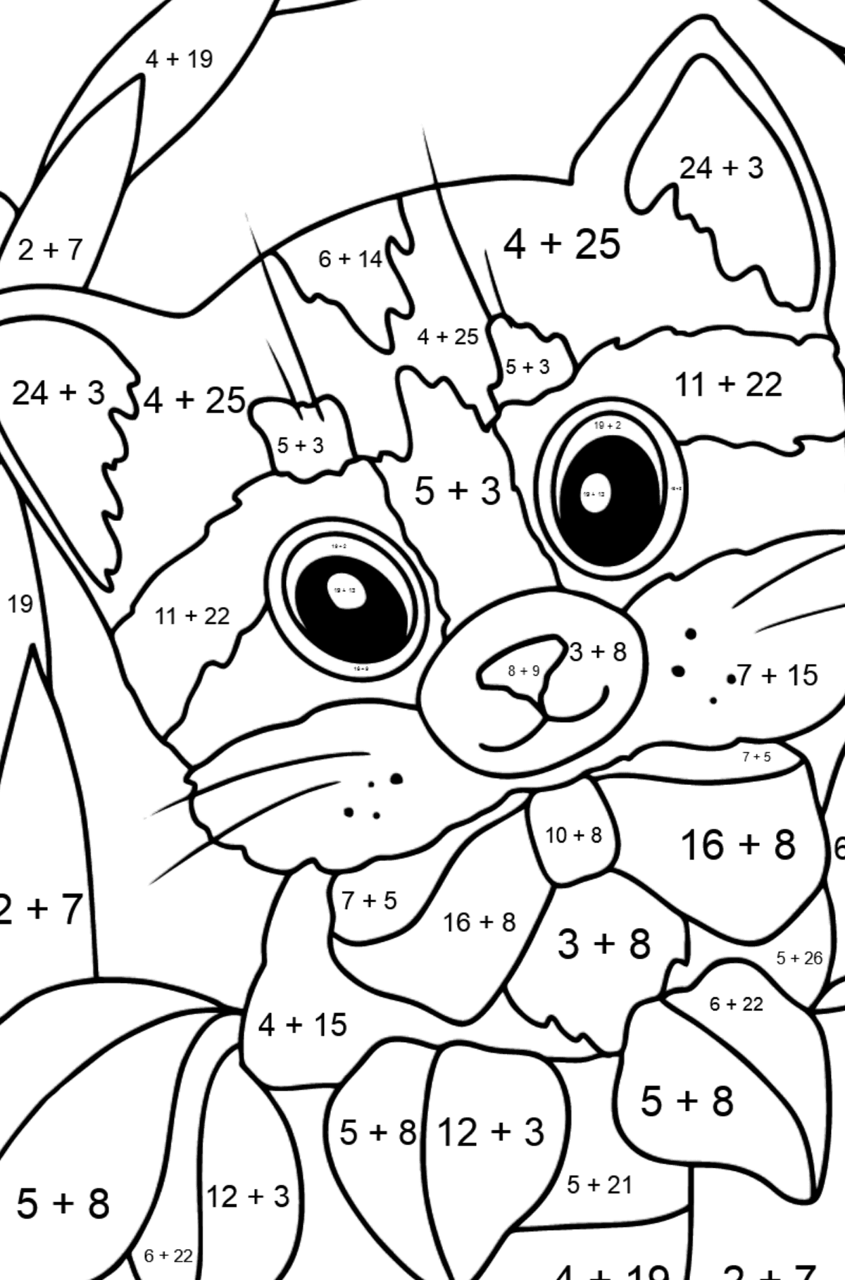 Kitten in a Basket coloring page - Math Coloring - Addition for Kids