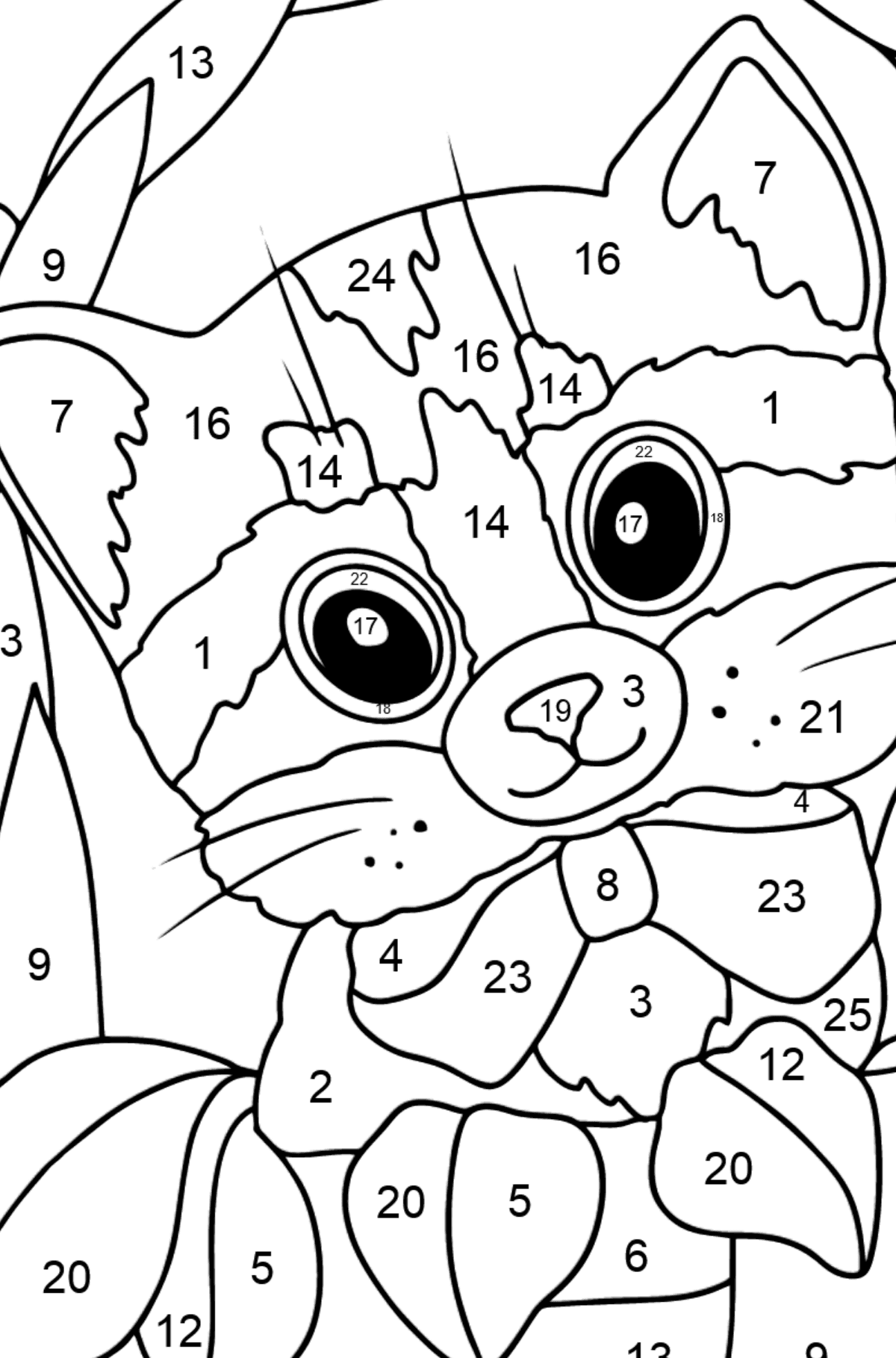 Kitten in a Basket coloring page - Coloring by Numbers for Kids