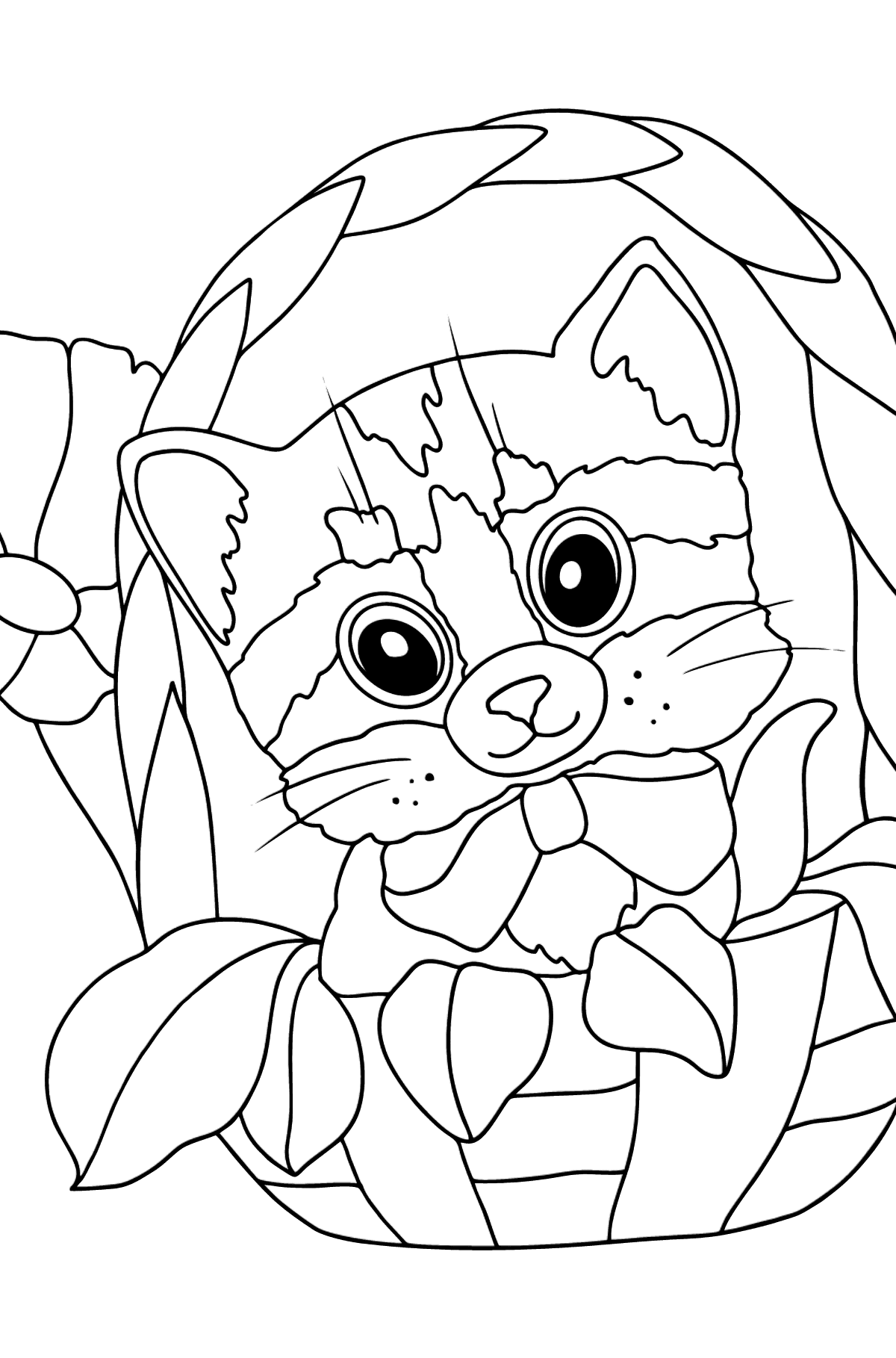 Розмальовка кошеня у кошику - Розмальовки для дітей