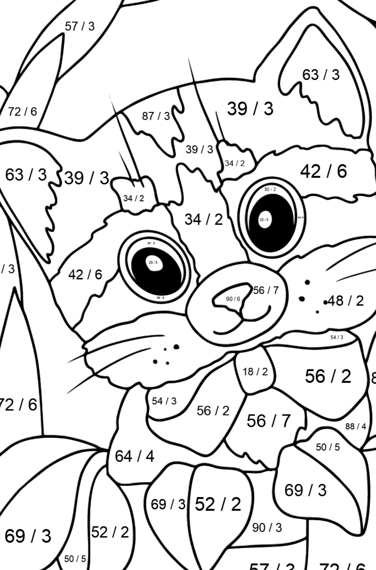 Kitten in a Basket coloring page - Math Coloring - Division for Kids