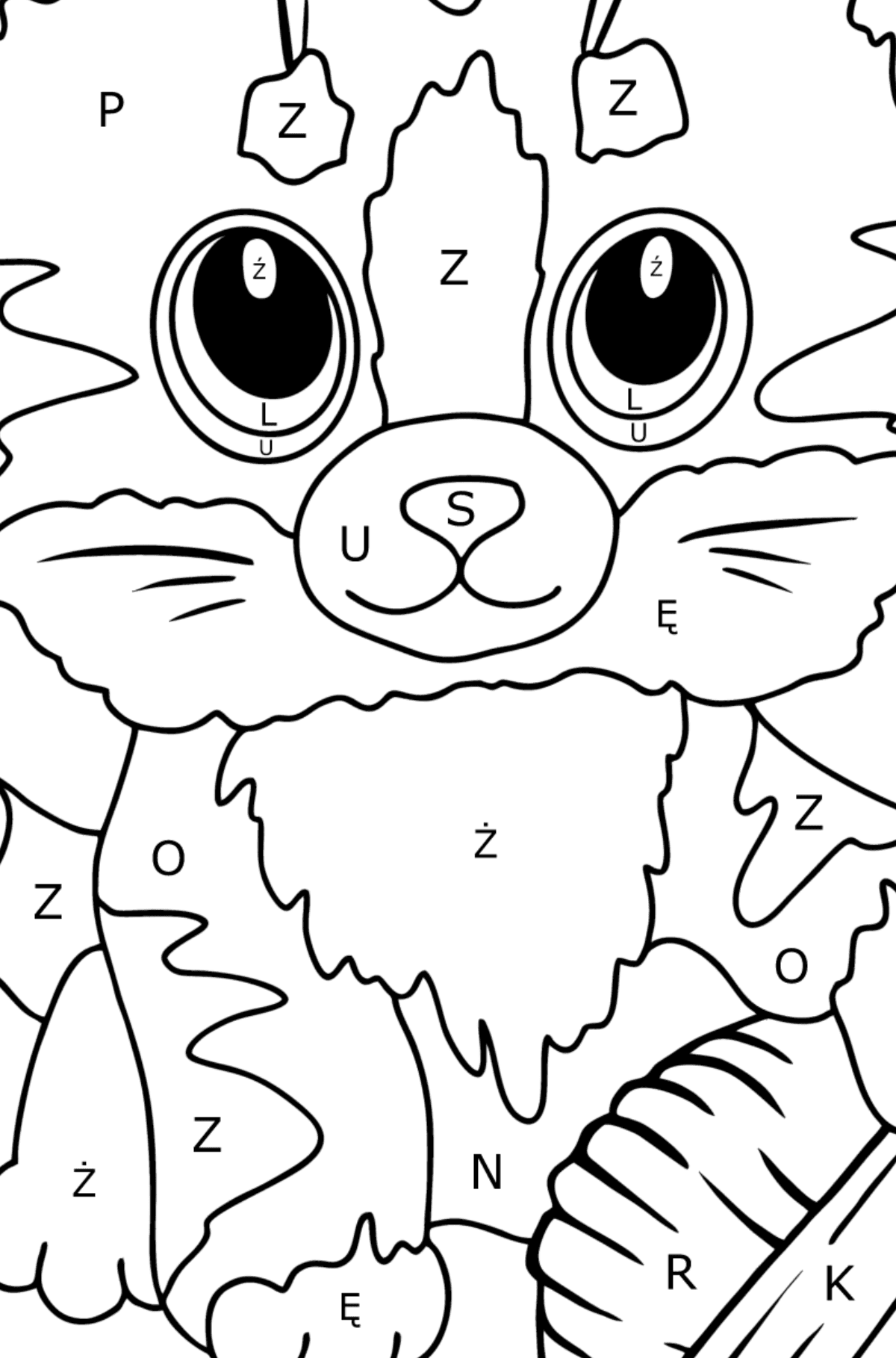 Kolorowanka Kot z nitkami - Kolorowanki wedlug liter dla dzieci