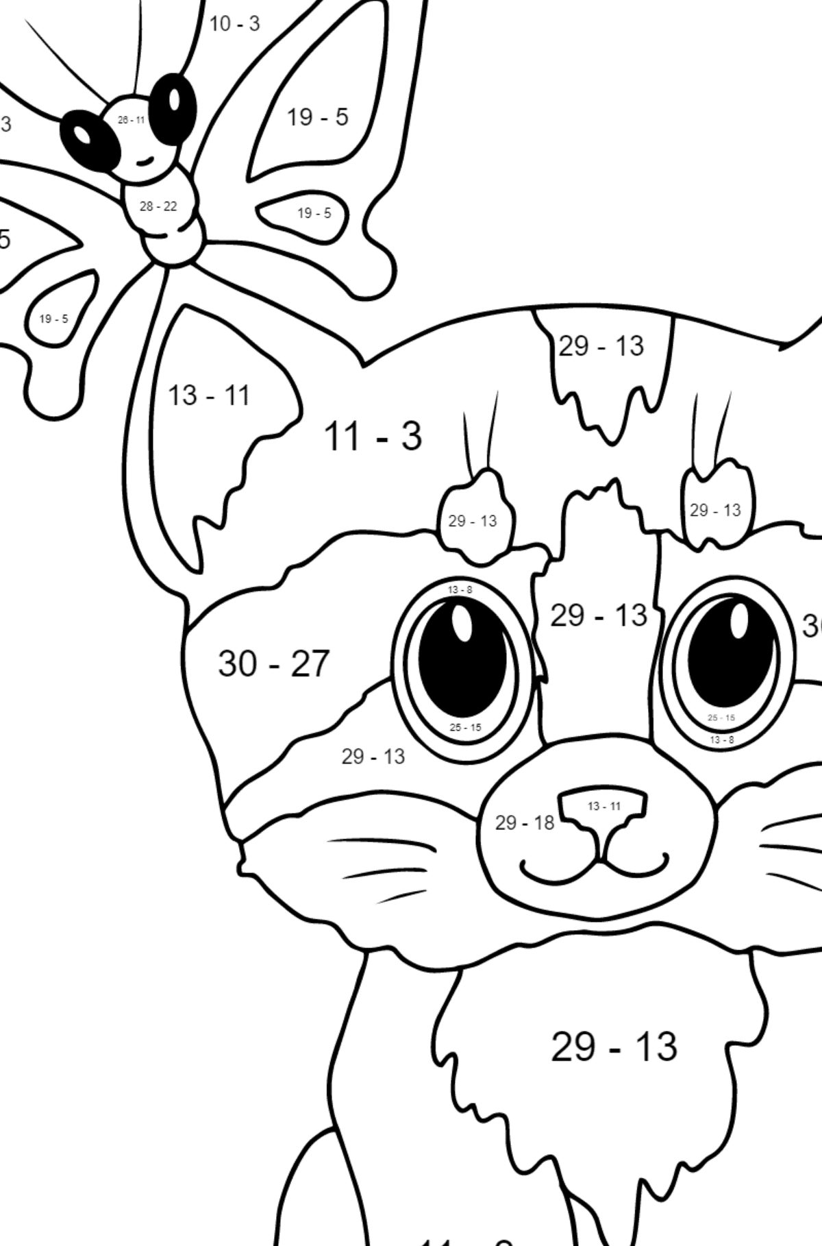 Gentle Kitten coloring page - Math Coloring - Subtraction for Kids