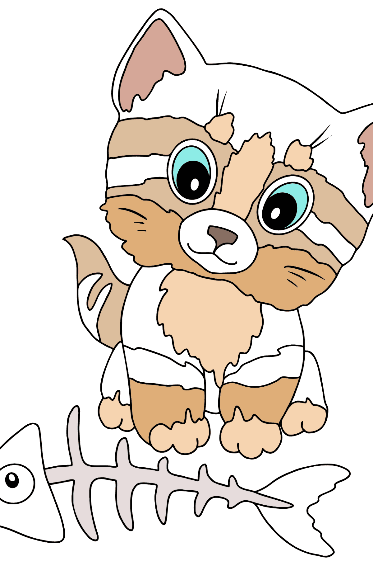 Desenho para colorir de Gato com Osso de Peixe - Imagens para Colorir para Crianças