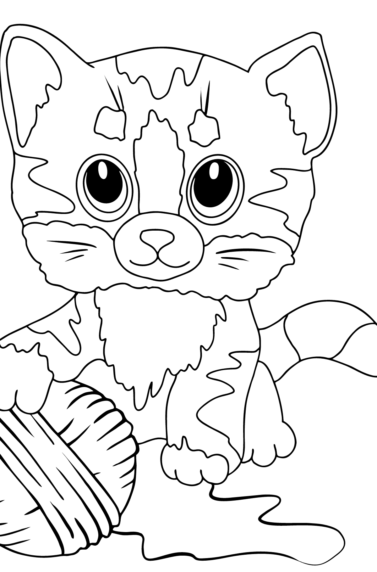 Ausmalbild Katzen mit Garn - Malvorlagen für Kinder