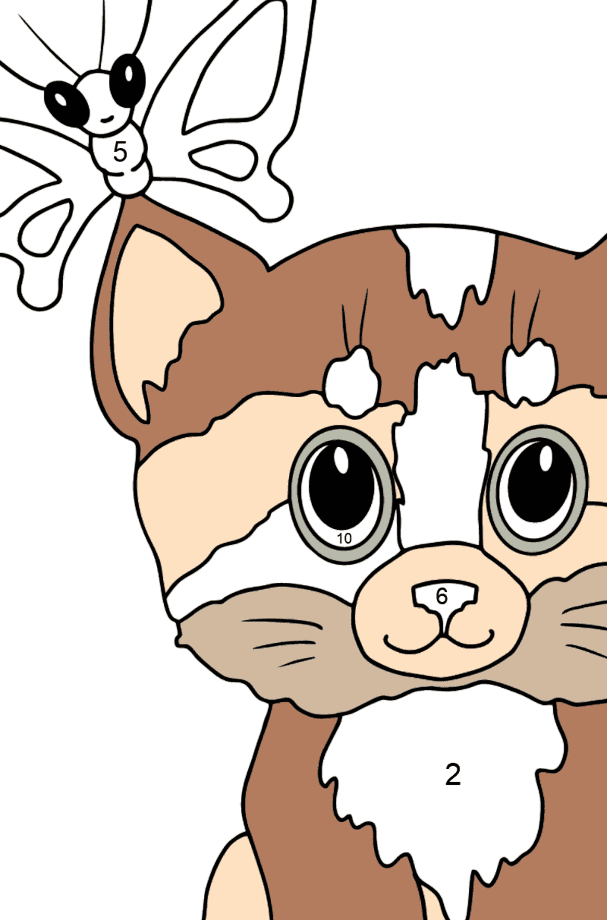 Desenho para colorir de gatinhos e borboletas - Colorir por Números para Crianças