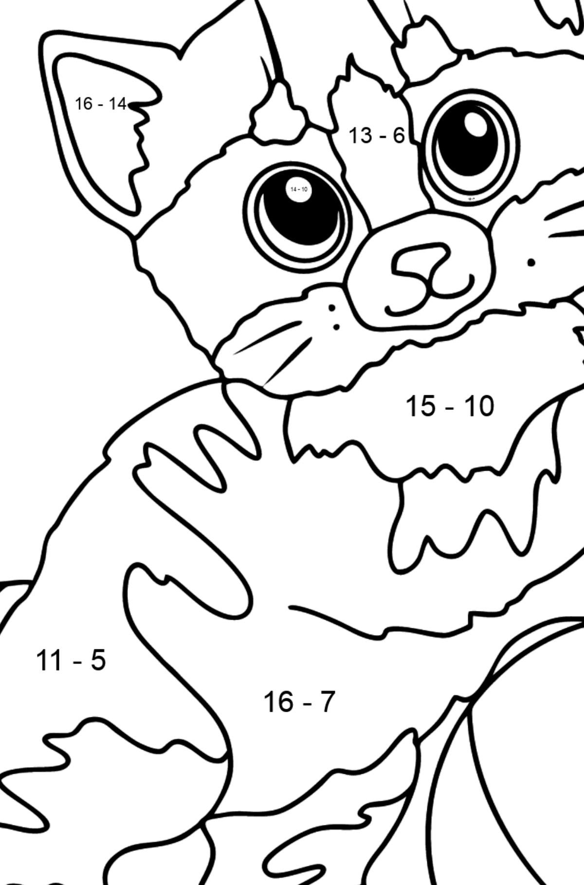 Zabawny Kotek Kolorowanka - Kolorowanki matematyczne odejmowanie dla dzieci