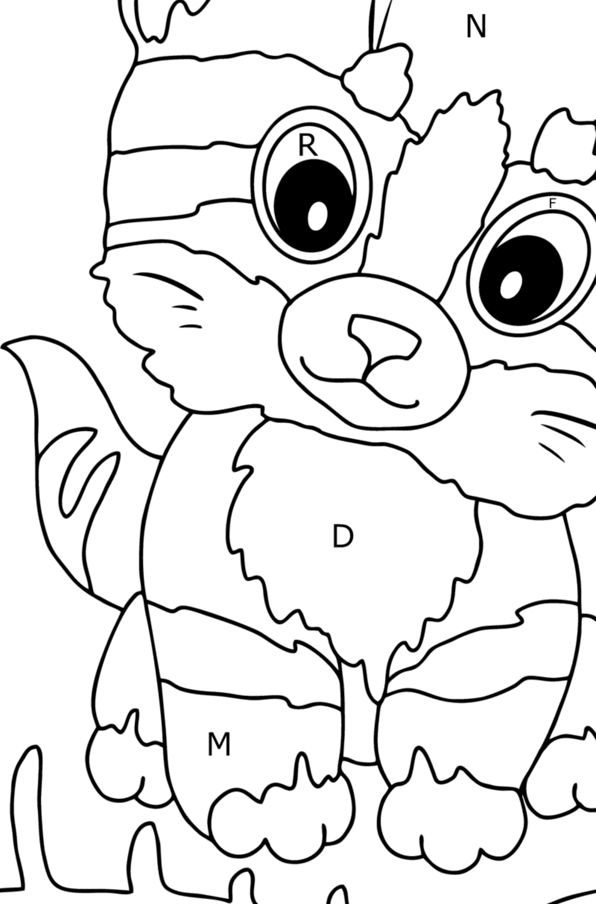 Tegning til farvning katte- og fiskeben (let) - Farvelægning af brevene for børn