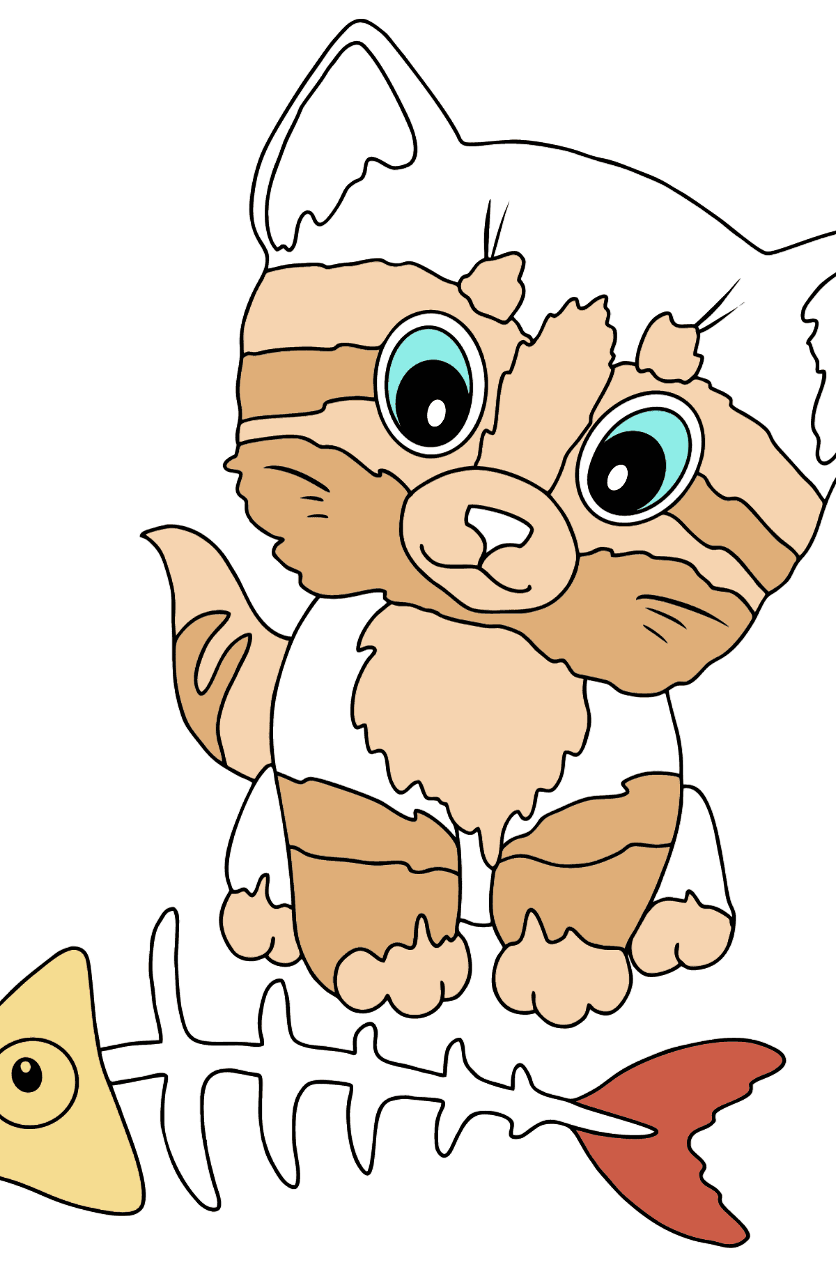 Ausmalbild Katze mit Knochen - Malvorlagen für Kinder