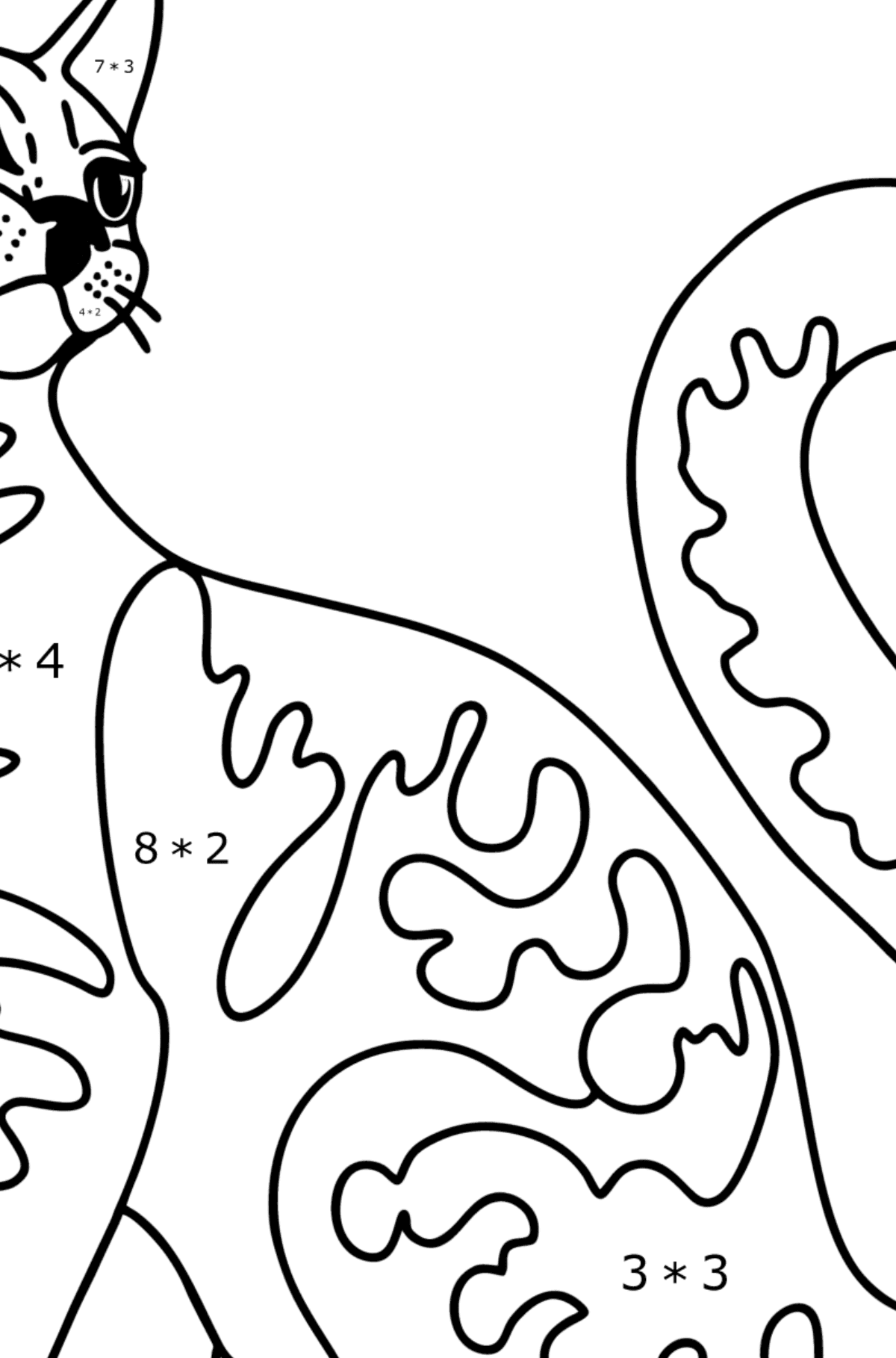 Ausmalbild Bengalkatze - Mathe Ausmalbilder - Multiplikation für Kinder