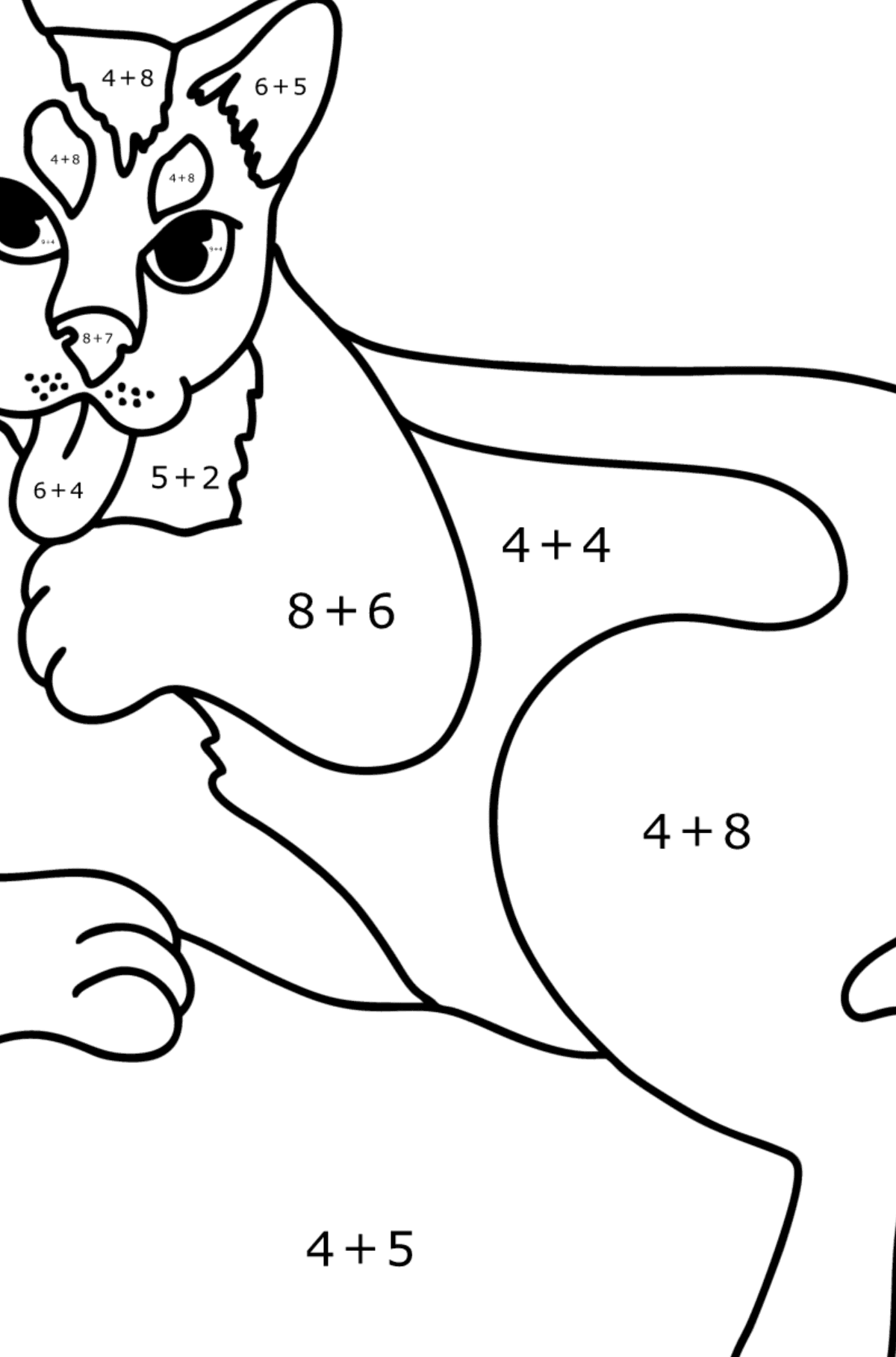 Tegning til farvning sort kat - Matematisk farvelægning side -- Tilføjelse for børn