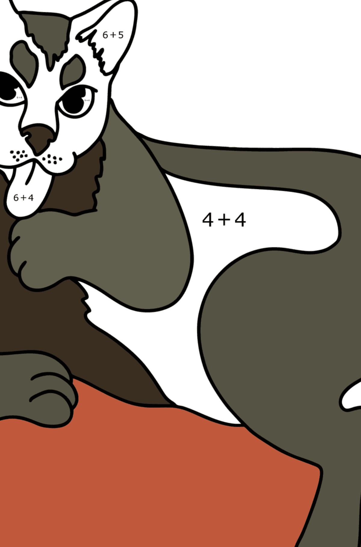 Ausmalbild Schwarze Katze - Mathe Ausmalbilder - Addition für Kinder