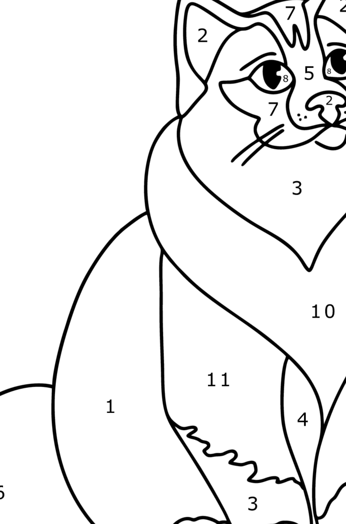Розмальовка Бірманська кішка - Розмальовки за номерами для дітей