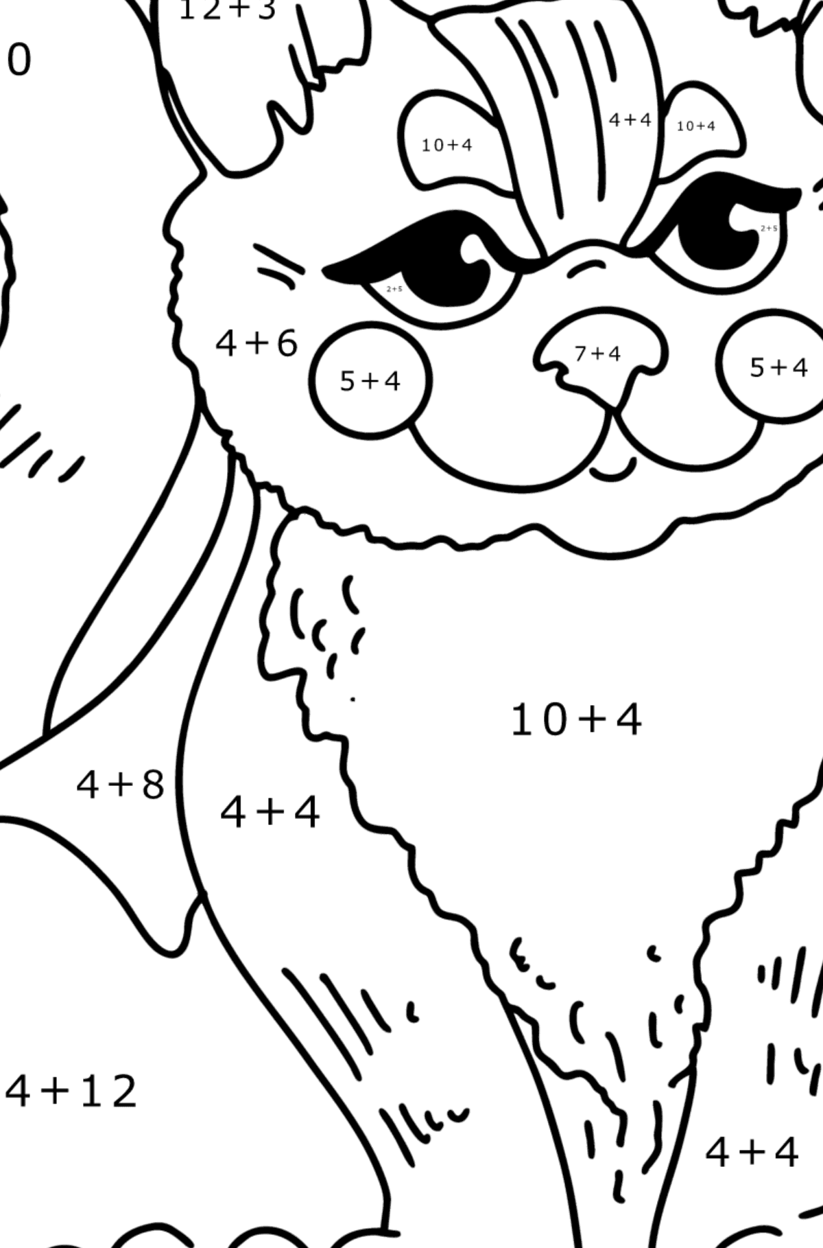 Cartoon Kitten coloring page - Math Coloring - Addition for Kids