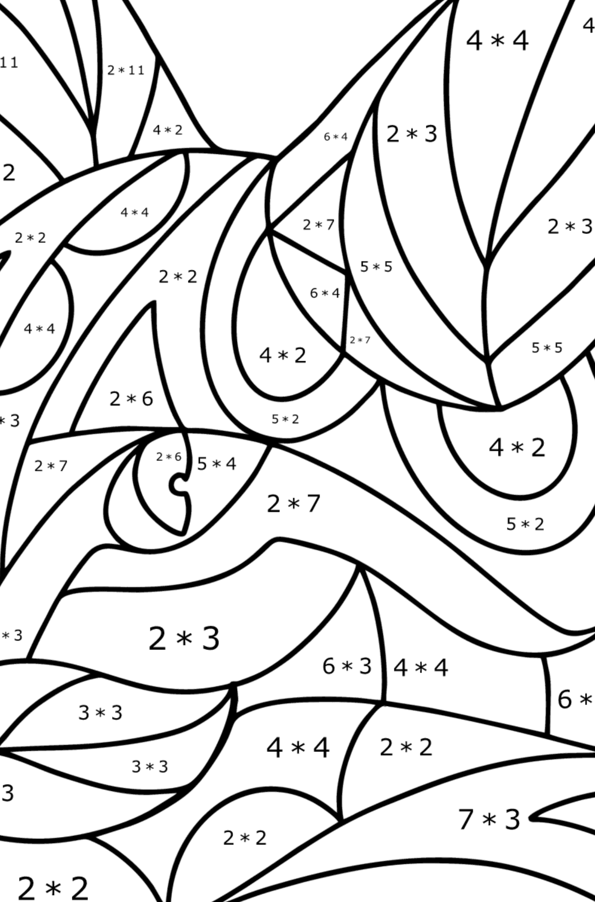 Tegning til farvning antistress kat - Matematisk farvelægning side -- Multiplikation for børn