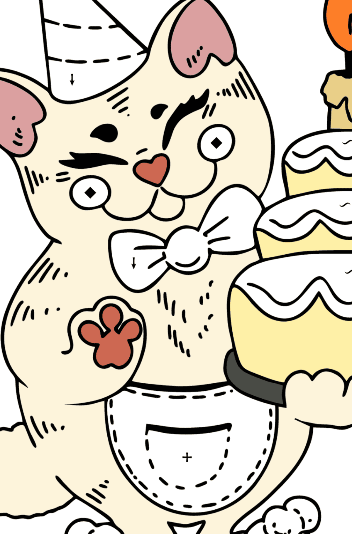 Раскраска - день рождения Кота - По Символам для Детей