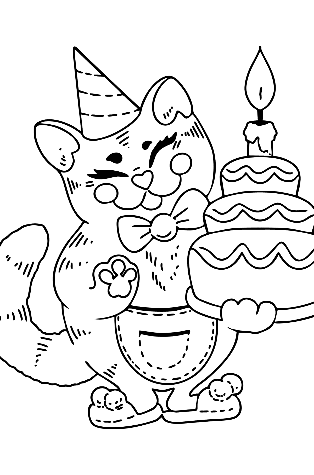 Dibujo de Cumpleaños de gato para colorear - Dibujos para Colorear para Niños