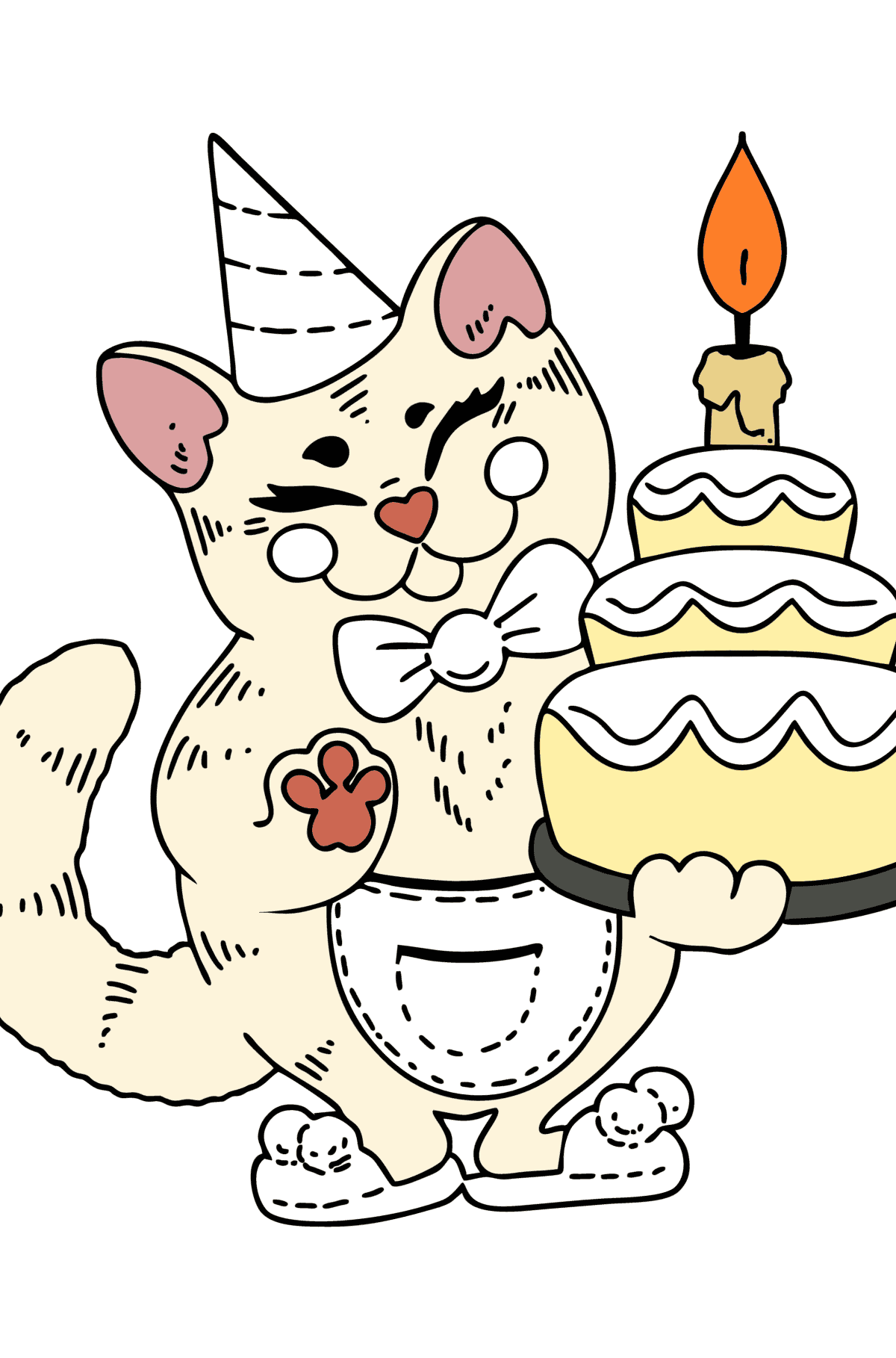 Desen de colorat ziua de naștere a pisicii - Desene de colorat pentru copii