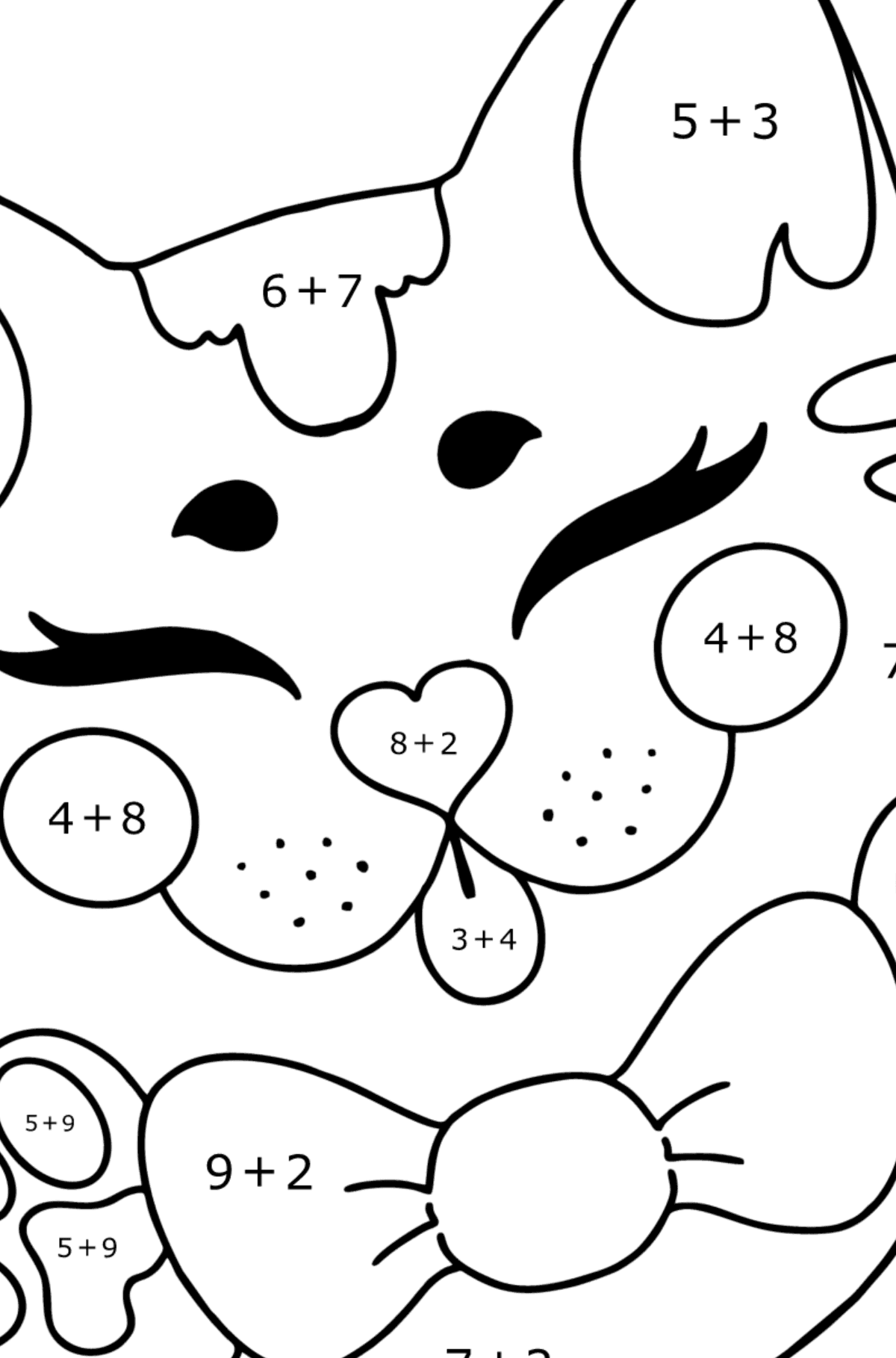 Cat Mask coloring page - Math Coloring - Addition for Kids
