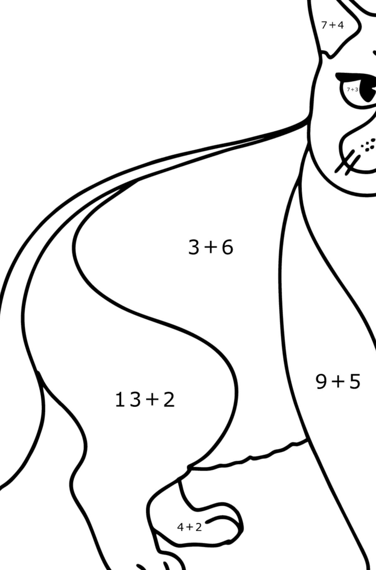Розмальовка кішка Шартрез - Математична Розмальовка Додавання для дітей