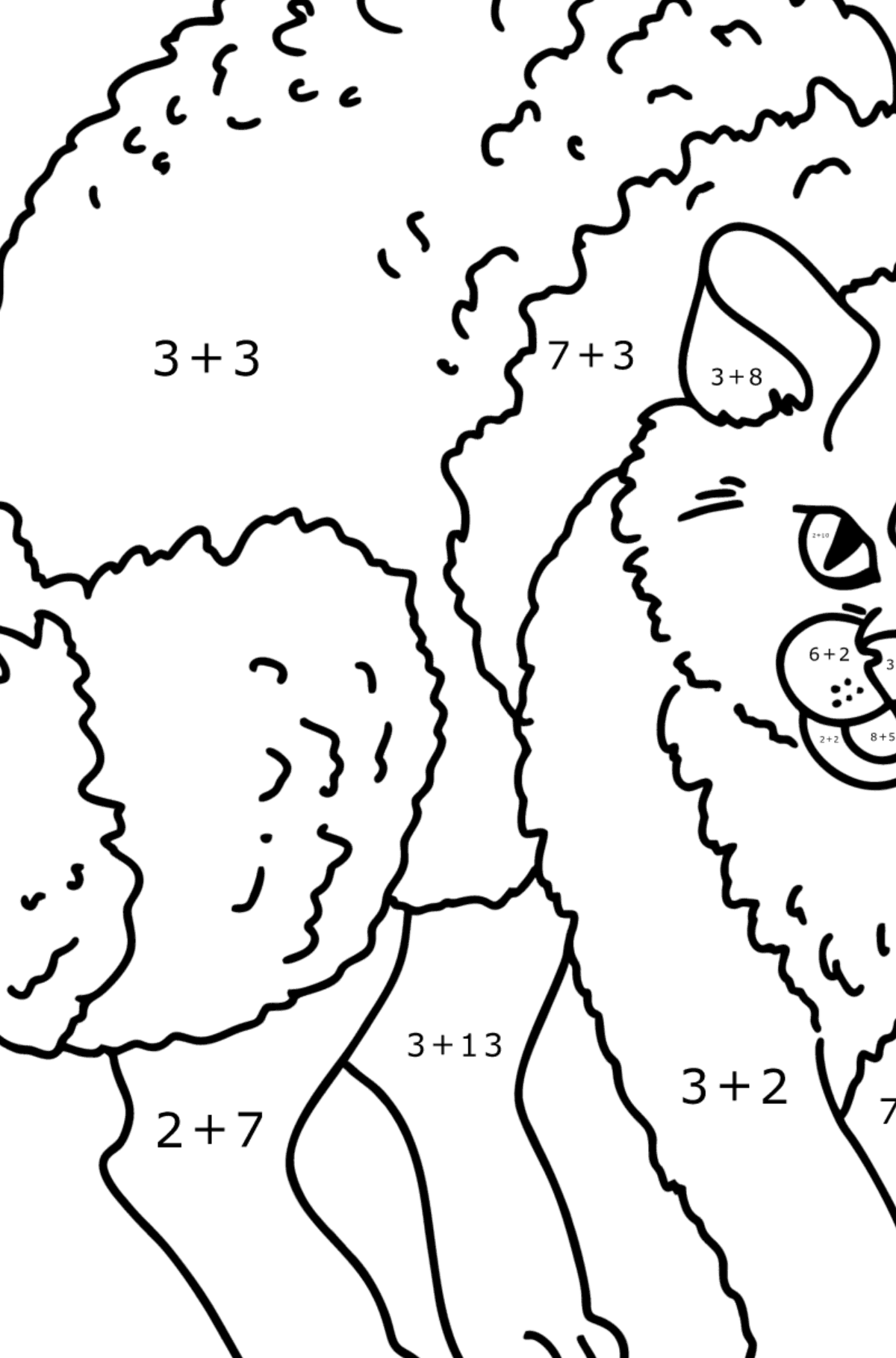 Disegno di Gatto scontroso da colorare - Colorazione matematica - Addizione per bambini
