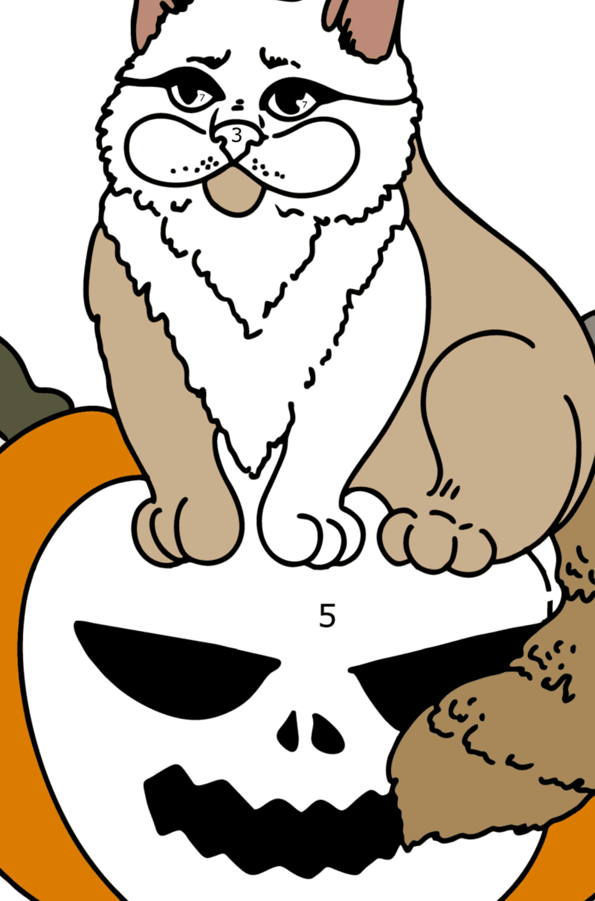 Ausmalbild Halloween-Katze - Malen nach Zahlen für Kinder