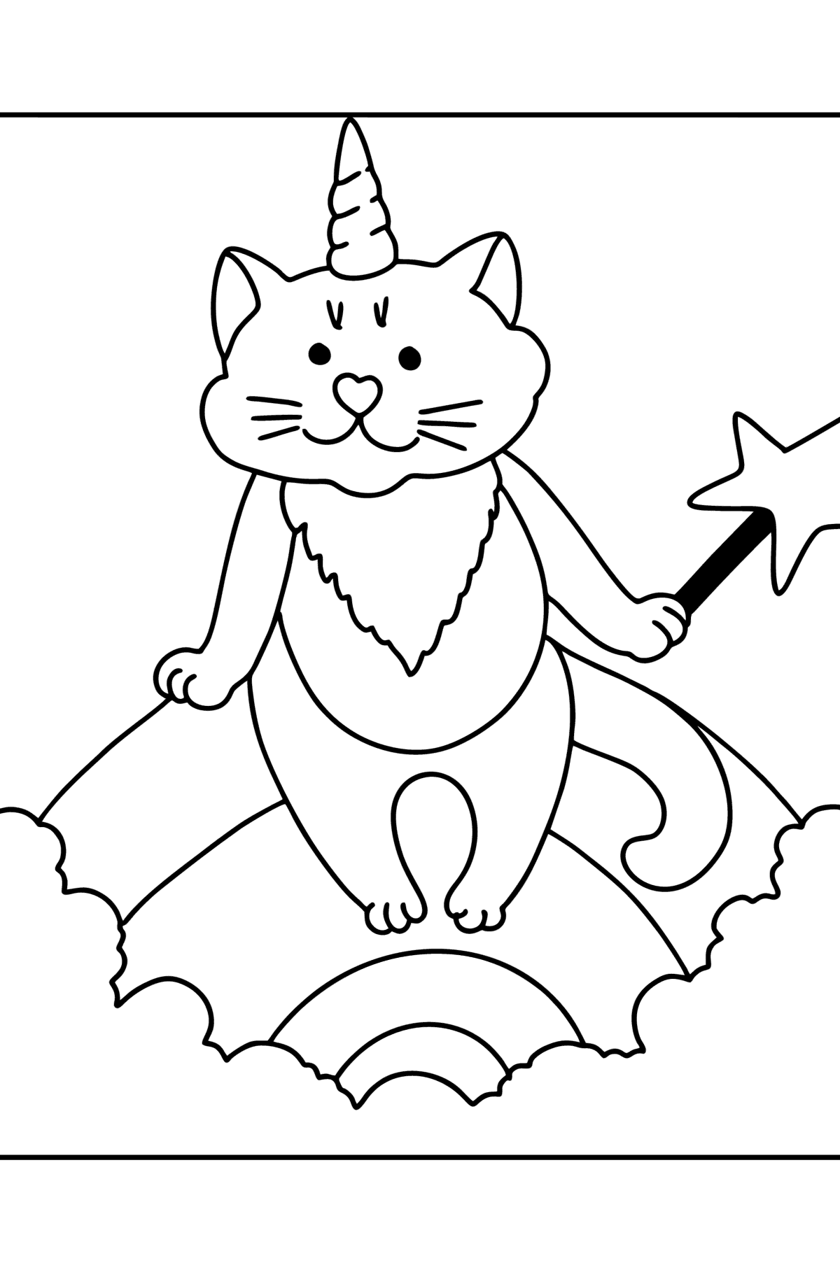 Boyama sayfası yavru kedi tek boynuzlu at - Boyamalar çocuklar için