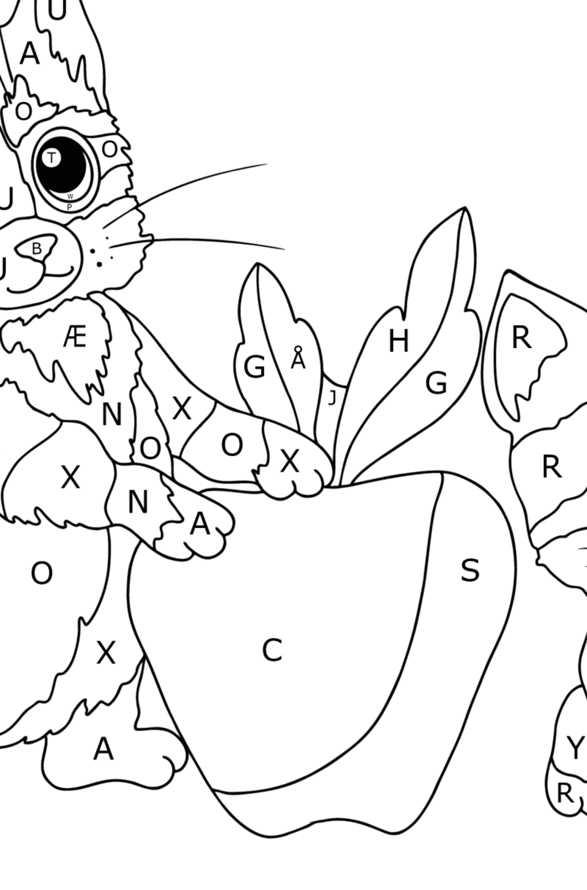 Tegning til fargelegging lekne kattunger (vanskelig) - Fargelegge etter bokstaver for barn