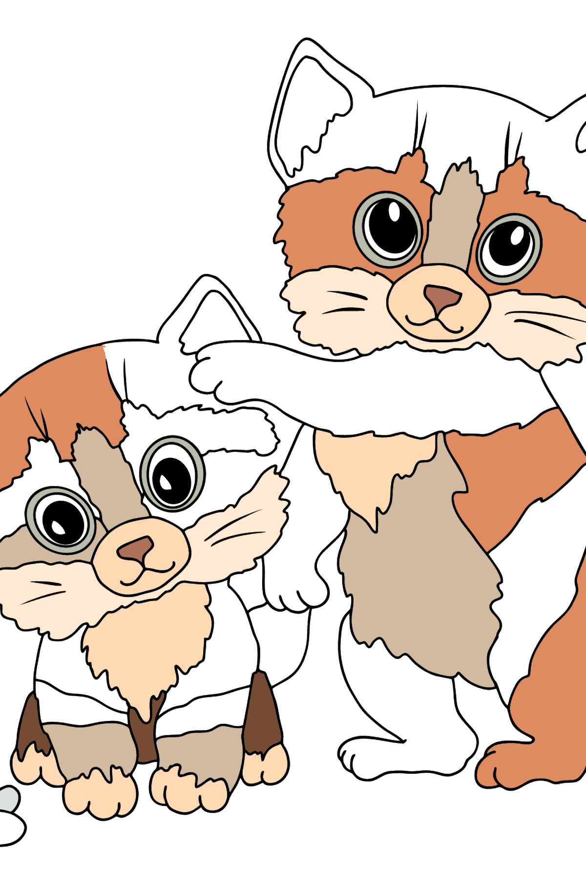 Tegning til fargelegging kattunger med sommerfugl (vanskelig) - Tegninger til fargelegging for barn