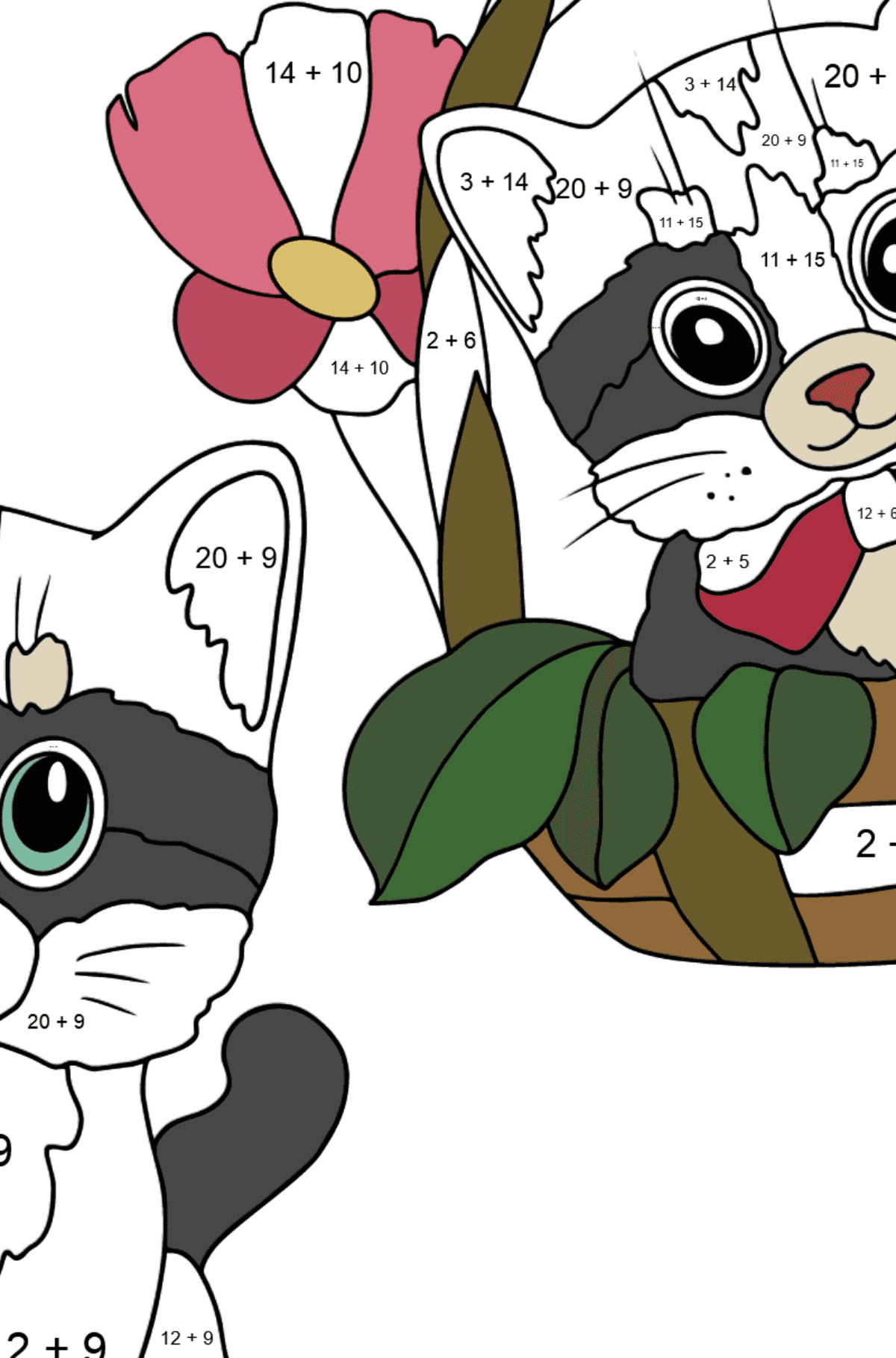 Coloriage - Chatons mignons - Coloriage Magique Addition pour les Enfants