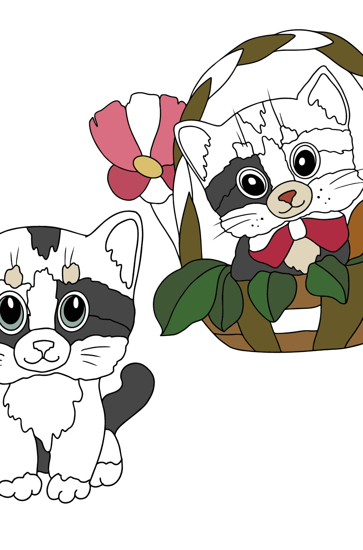 Disegno da colorare di gattini carini - Disegni da colorare per bambini