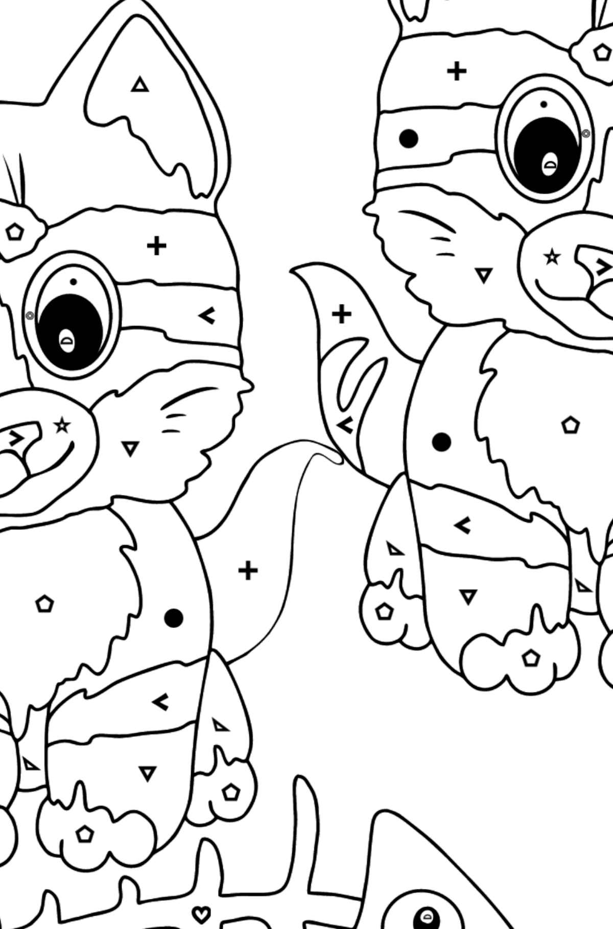 Розмальовка кошенята та рибна кісточка - Розмальовка по Символам і Геометричним Фігурам для дітей