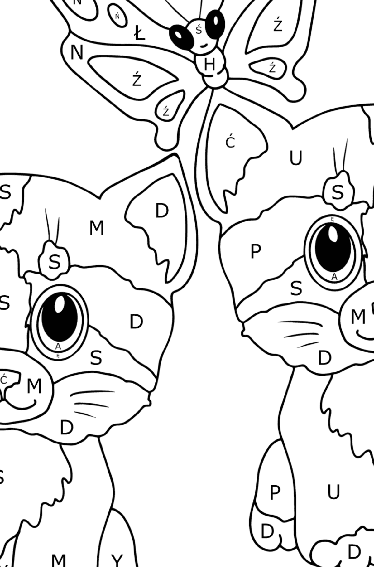 Kolorowanka słodkie kociaki dla małych dzieci - Kolorowanki wedlug liter dla dzieci