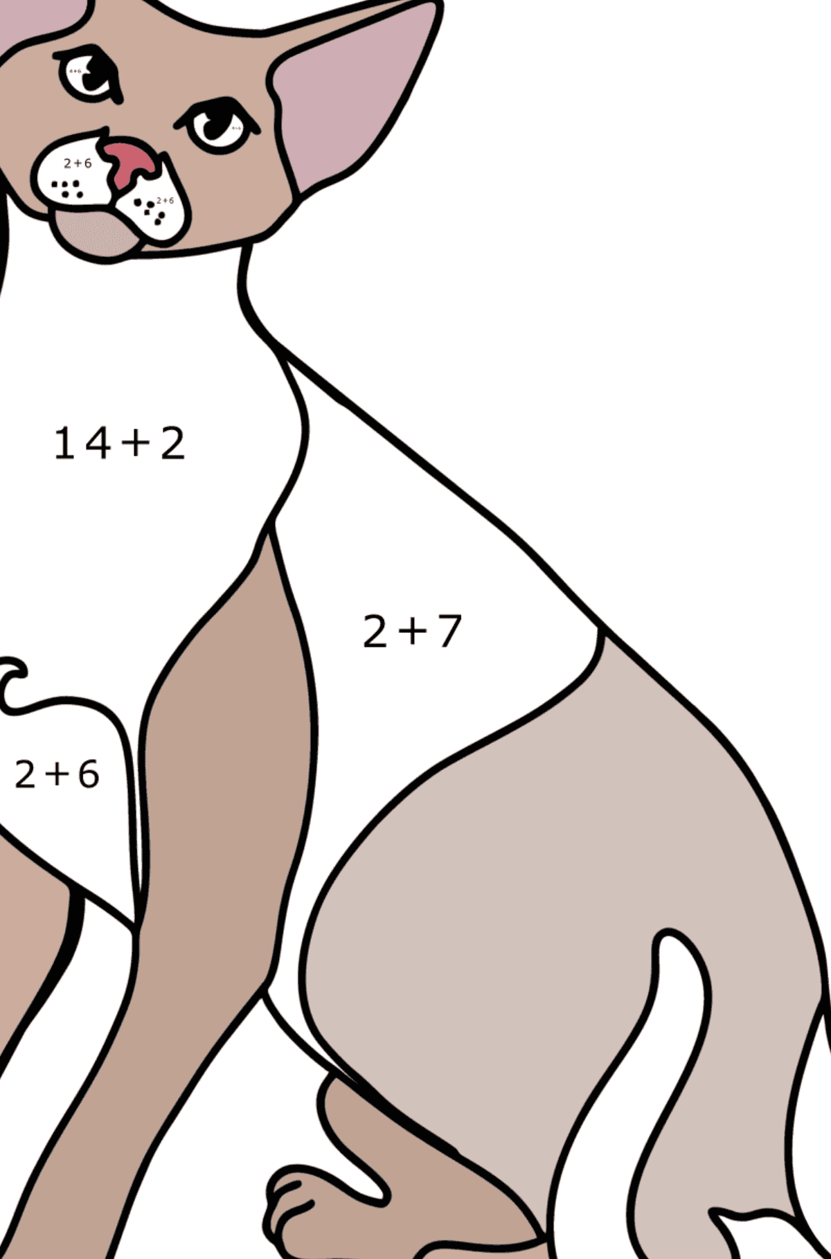 Dibujo de Gato Oriental de Pelo Corto para colorear - Colorear con Matemáticas - Sumas para Niños