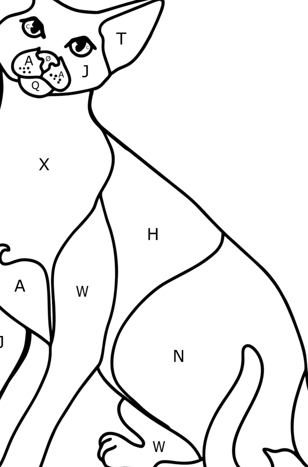 Tegning til fargelegging orientalsk korthåret katt - Fargelegge etter bokstaver for barn