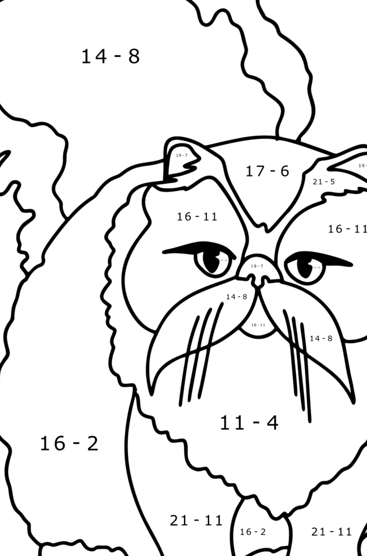 Tegning til fargelegging persisk katt - Matematisk fargeleggingsside - trekking for barn