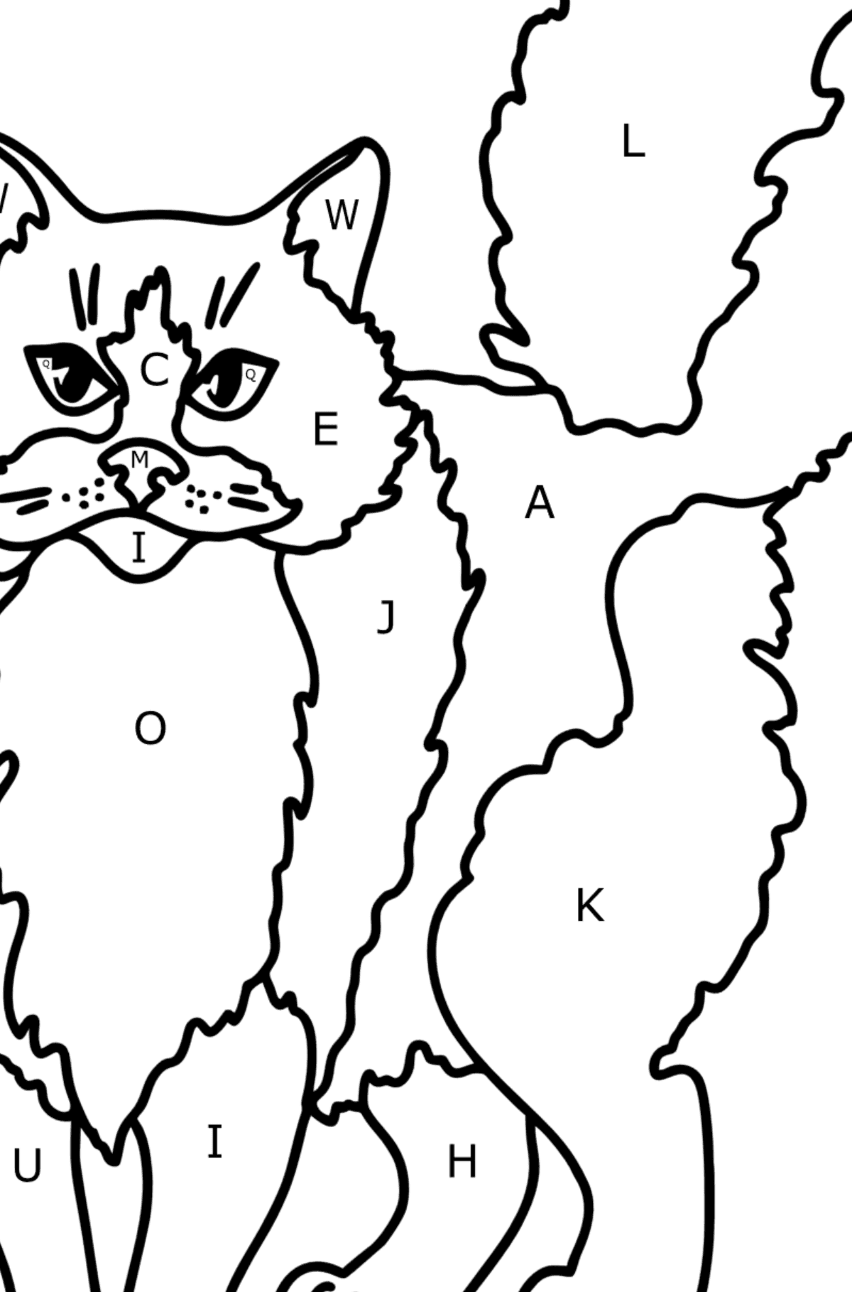 Desenho para colorir do Gato Ragdoll - Colorir por Letras para Crianças