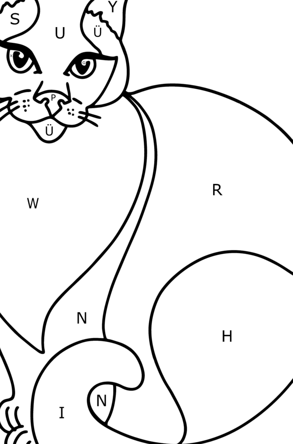Ausmalbild Siamkatze - Ausmalen nach Buchstaben für Kinder