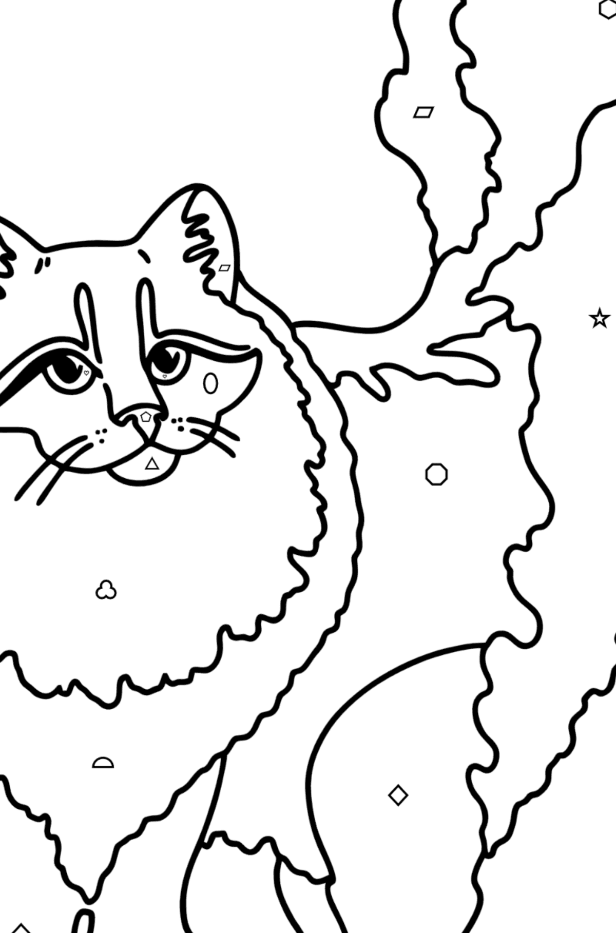 Ausmalbild Sibirische Katze - Ausmalen nach Geometrischen Formen für Kinder