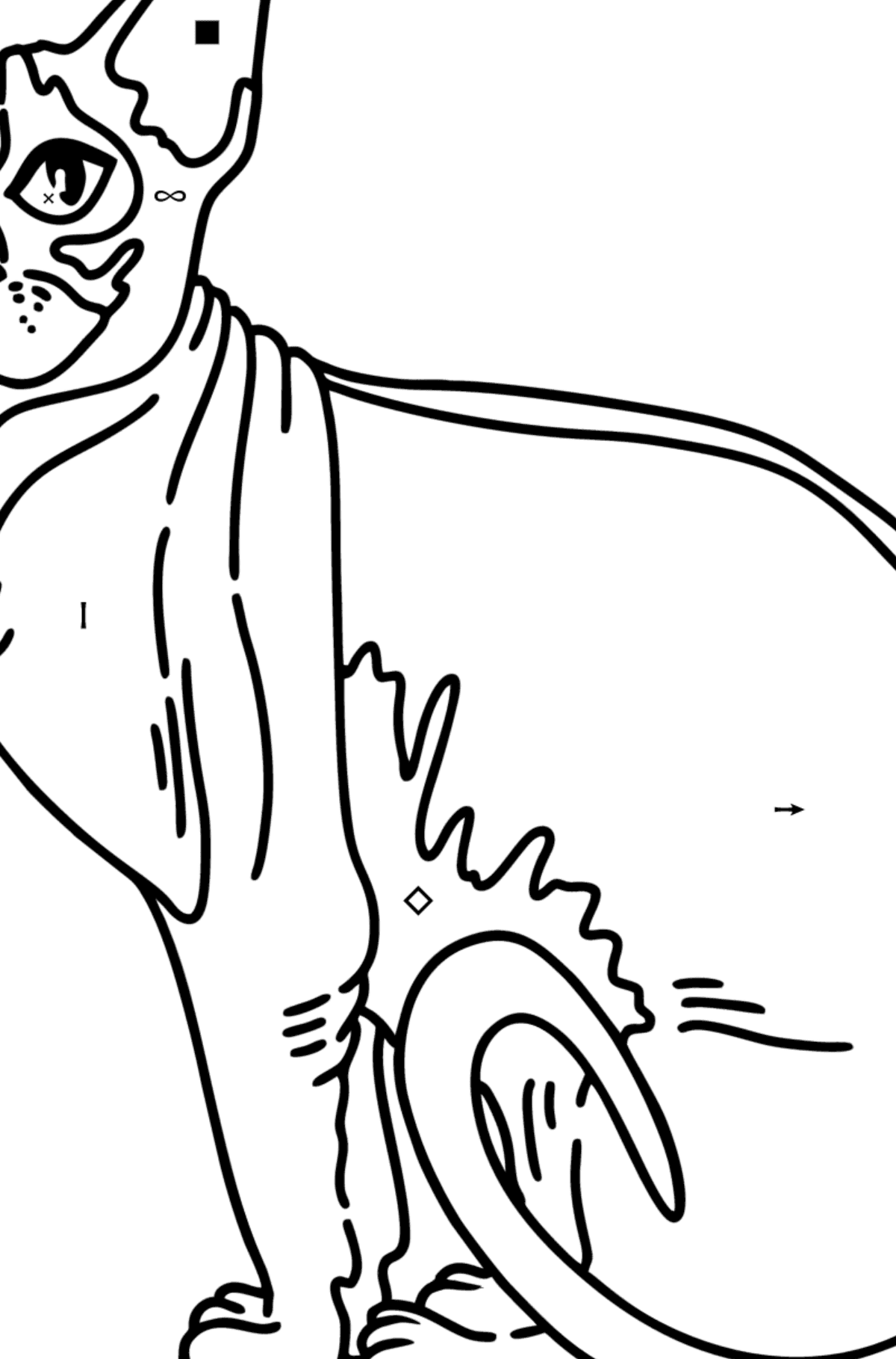 Раскраска кошка Сфинкс - По Символам для Детей