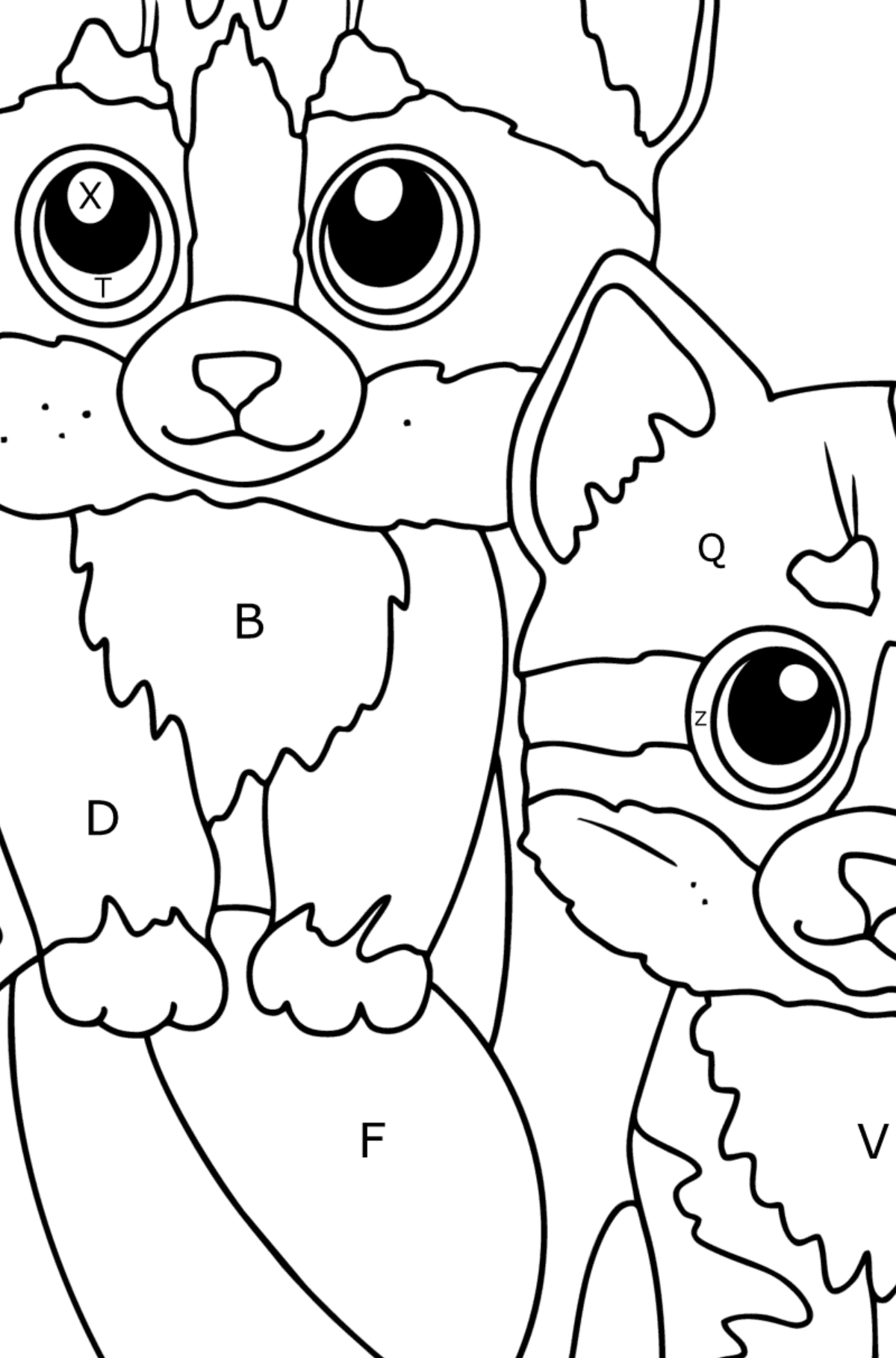 Disegno da colorare di due gattini per bambini - Colorare per lettere per bambini