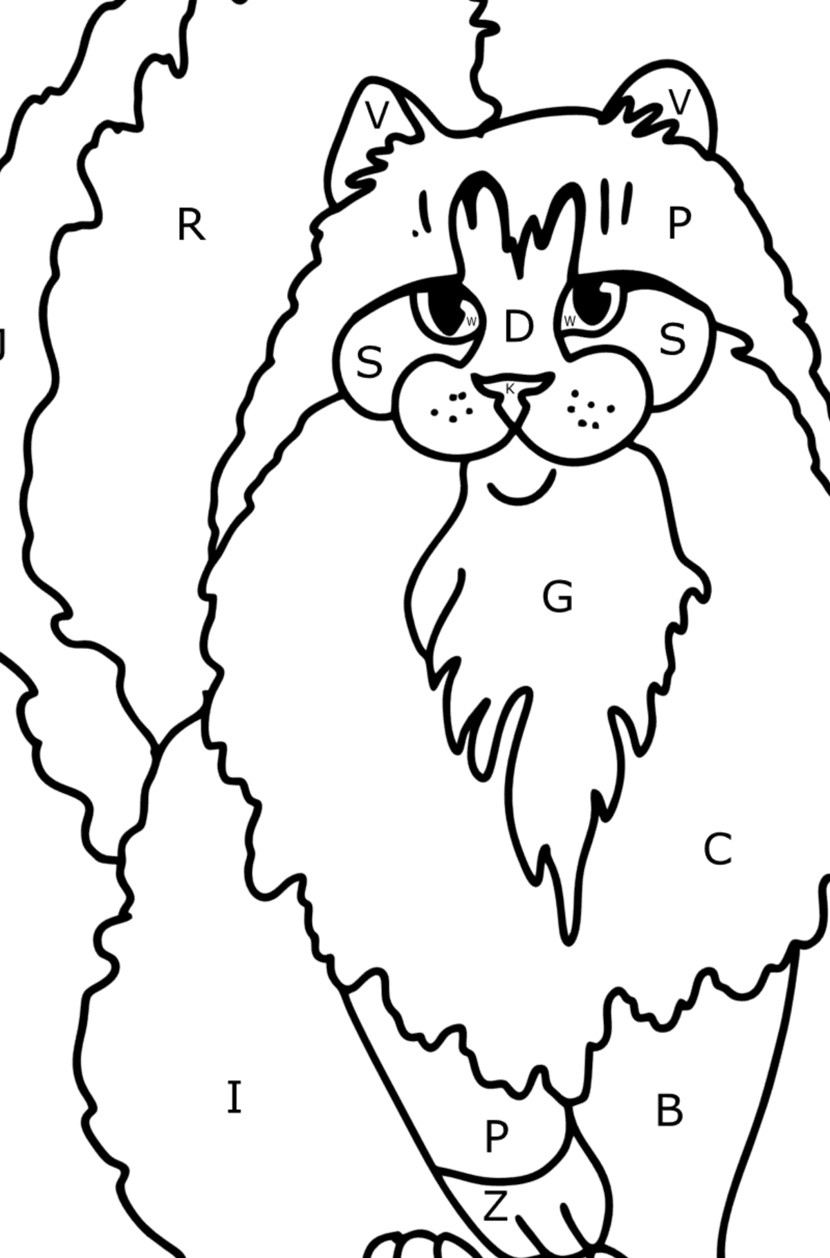Desenho para colorir de Norwegian Forest Gato - Colorir por Letras para Crianças
