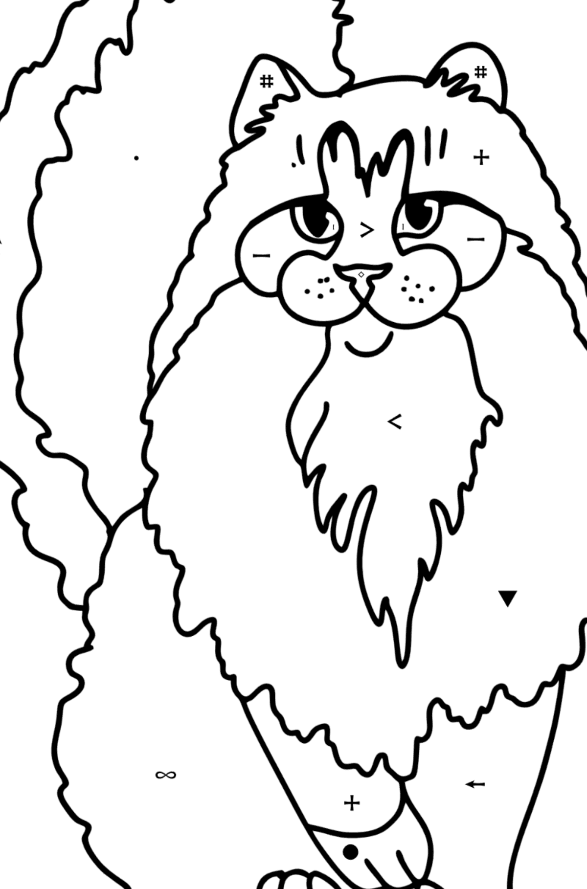 Norwegian Forest Cat coloring page - Coloring by Symbols for Kids