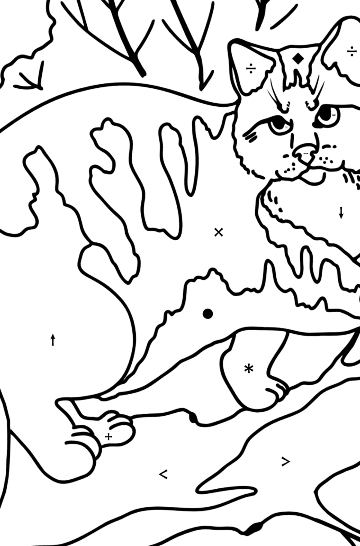 Kolorowanka Kot dzikiego lasu - Kolorowanie według symboli dla dzieci