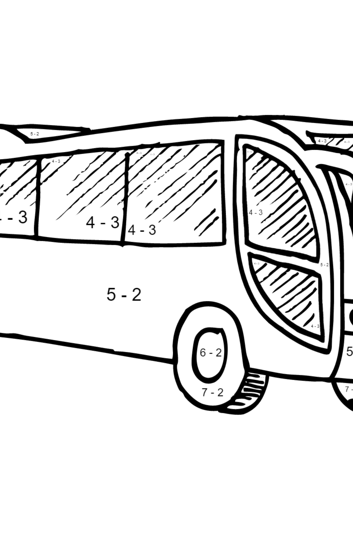 Coloring Page - A Bus is Having Rest - Math Coloring - Subtraction for Kids
